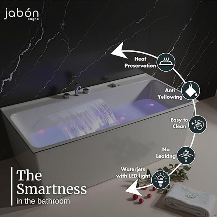 jabon bagno MARTIZ Whirlpool Massaging Bathtub 170cm | Whirlpool Tub MARTIZ Whirlpool Massaging Bathtub 170cm | Whirlpool Tub with 6 Waterjets, LED Color Lights, Waterfall, Hand Shower & Temperature Display – White Free-standing Bathtub-picture-14