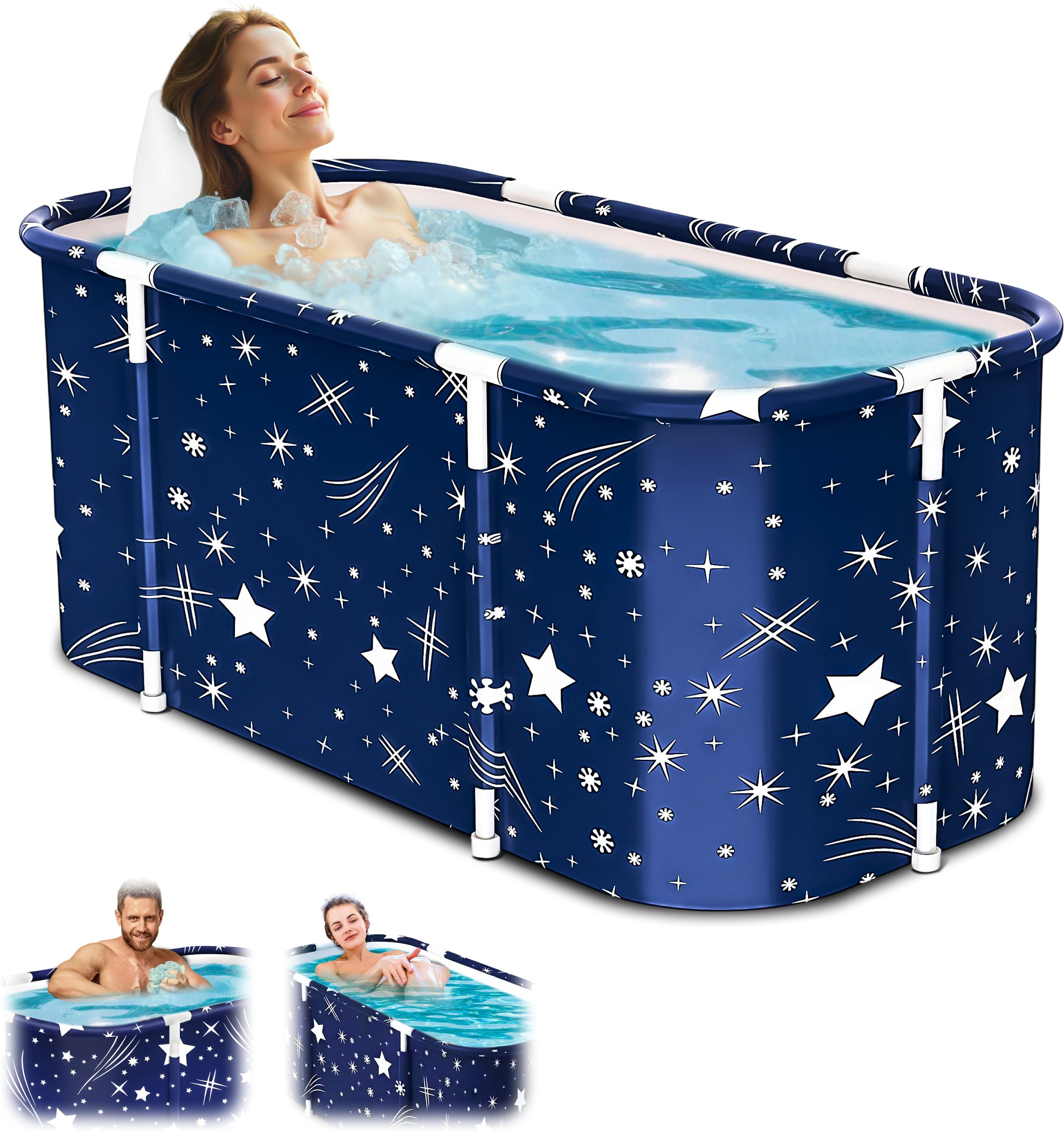 Adult Ice Bath Tub for Bathroom Foldable Home SPA Bathtub with Drainage Hole, Thick Insulated Inflatable Tub for Cold Therapy & Relaxation (Blue Star) Free-standing Bathtub-image-8