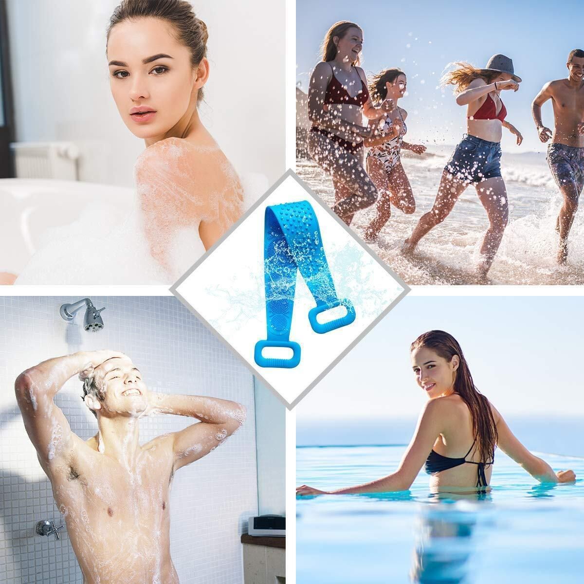 Silicone Back Scrubber Belt Soft Body Massage Cleaning Exfoliating Bath Brush. BB@KFJ Free-standing Bathtub-image-15