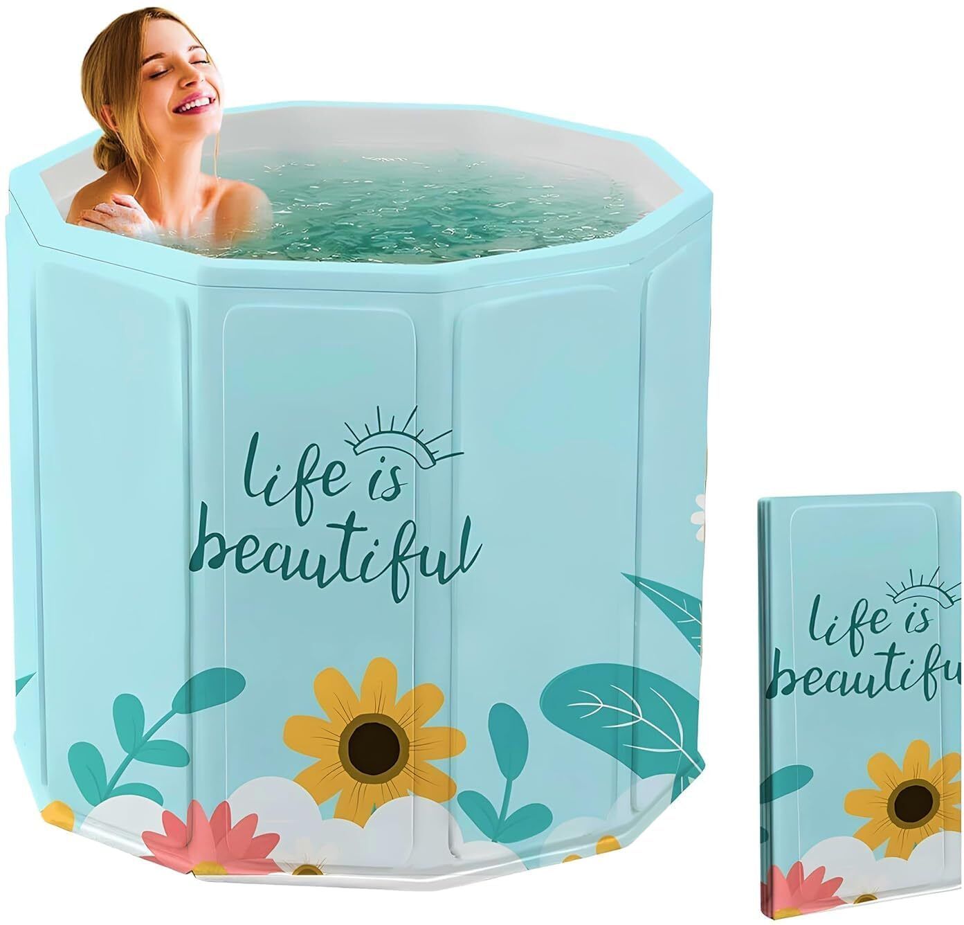 LX-343Foldable Bath Tub for Adults & Kids | Portable SPA Soaking Tub for Home Insulated Ice Bath Tub with Drainage Hole | Hot & Cold Water Collapsible Bathroom Bathtub for Small Space Free-standing Bathtub