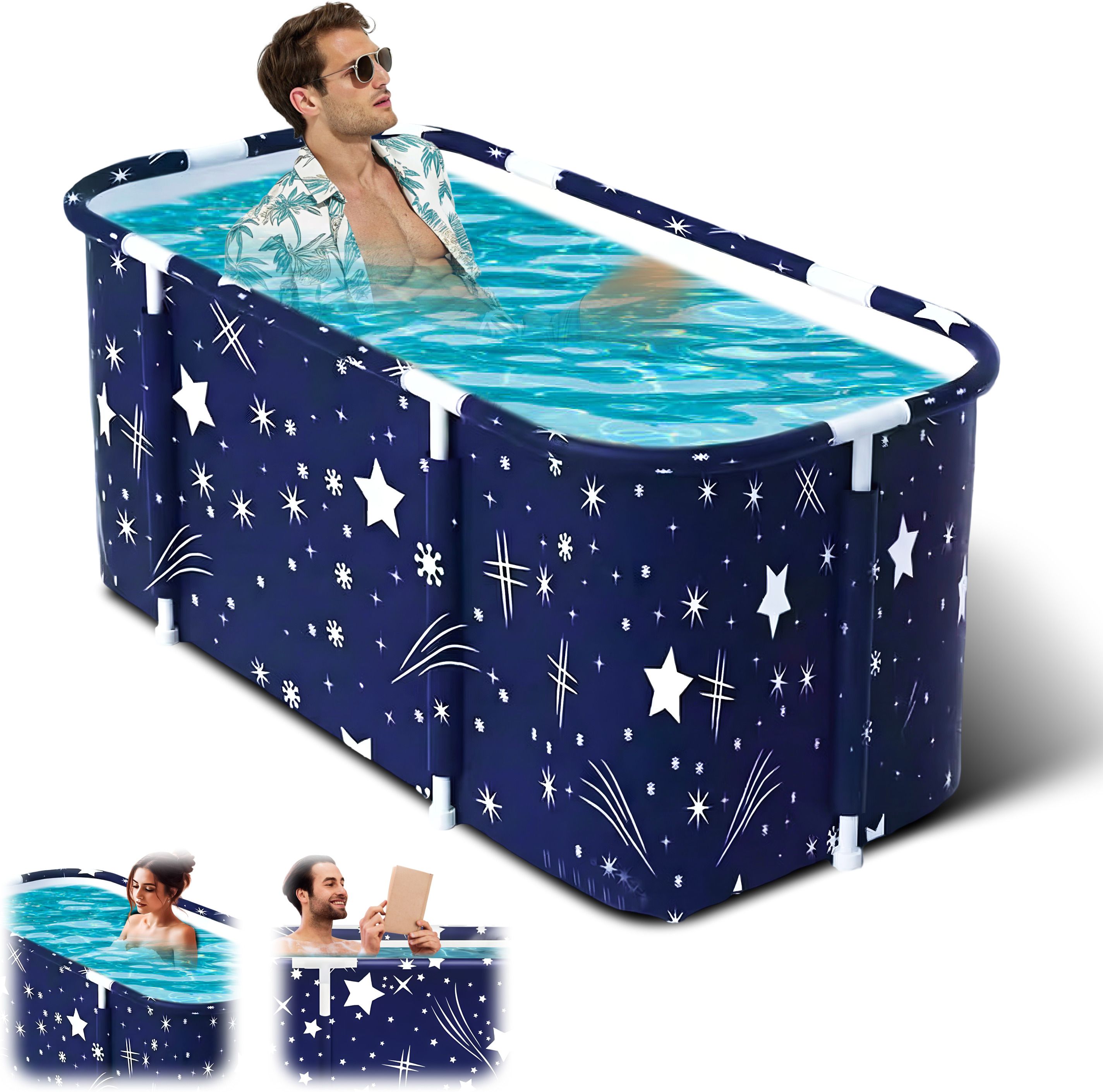 Adult Inflatable Bathtub for Bathroom Foldable SPA Tub for Home Use, Thick Insulated Ice Bath Tub for Cold Therapy & Muscle Recovery (Blue Star) Free-standing Bathtub-image-32
