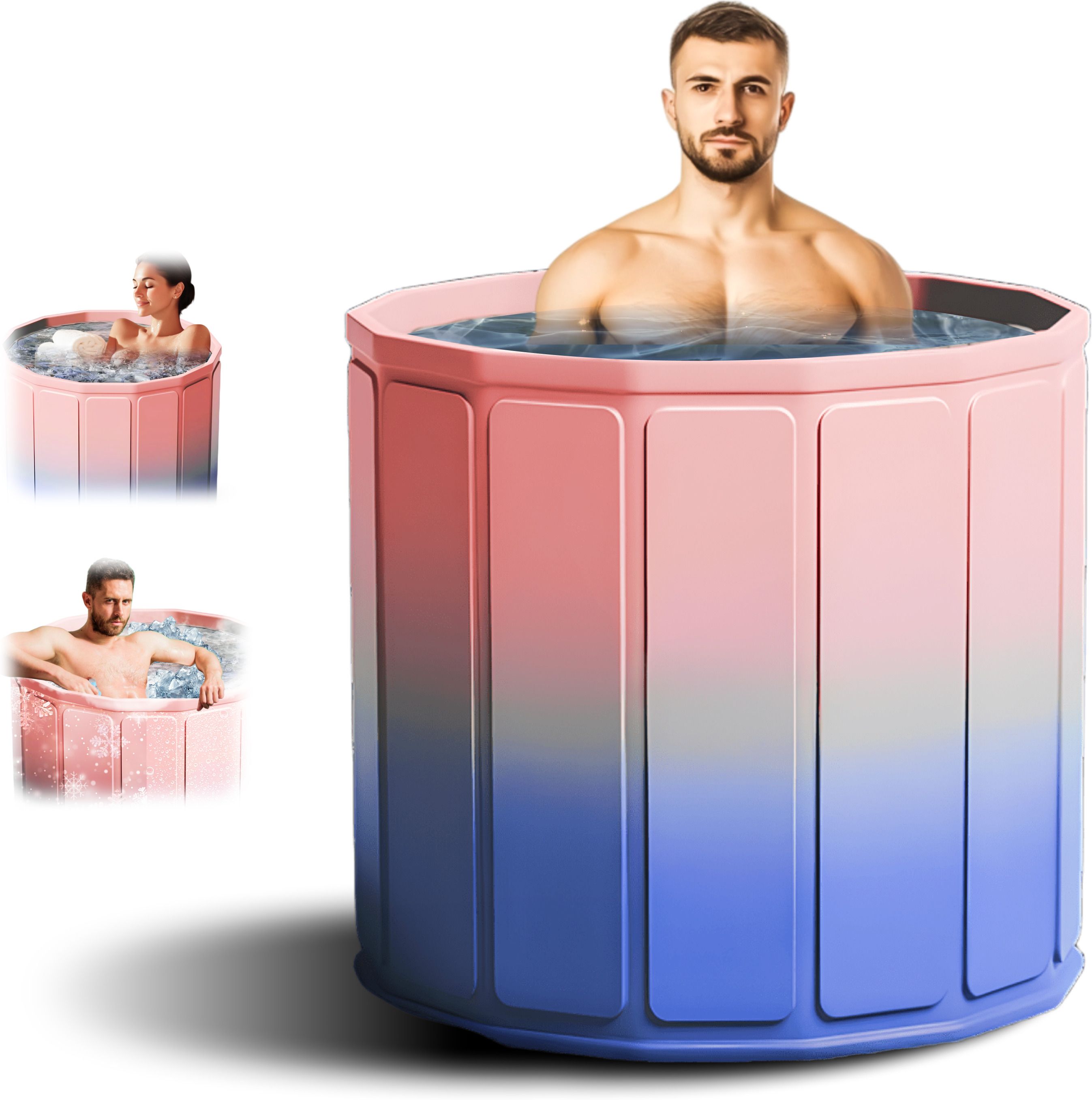 Portable Bath Tub for Adults with Bottom Drain Plug Heavy Duty Thick PVC Insulated Ice Bath Tub, Foldable Bathroom Soaking Tub for Hot & Cold Water Therapy, Large Capacity Inflatable Spa Tub Free-standing Bathtub