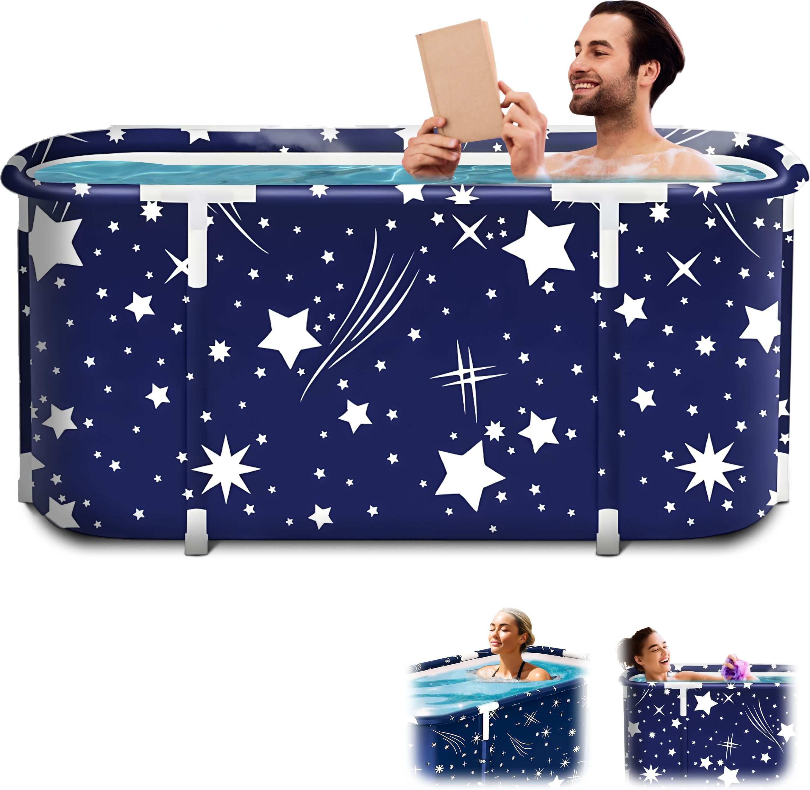 Portable Bath Tub for Adults Foldable Home SPA Bathtub with Drainage Hole, Thick Insulated Ice Bath Tub for Cold Therapy, Inflatable Adult Bath (Blue Star) Free-standing Bathtub-image-34