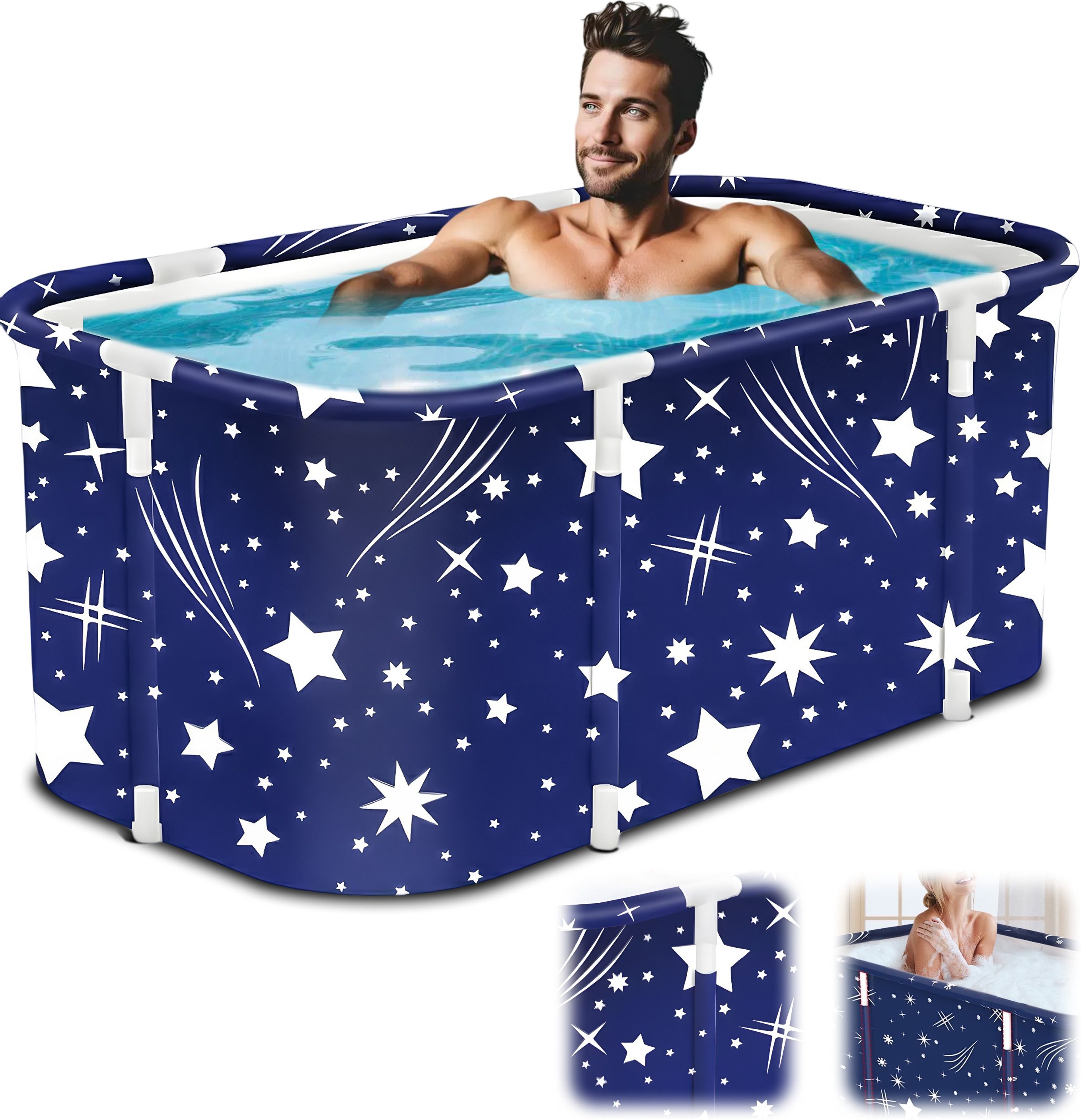 Bath Tub for Adult for Bathroom Foldable SPA Tub for Home Use with Drainage Hole, Thickened Insulated Ice Bath Tub, Inflatable Bathtub for Adults, Cold Therapy Ice Bath (Blue Star) Free-standing Bathtub-image-3