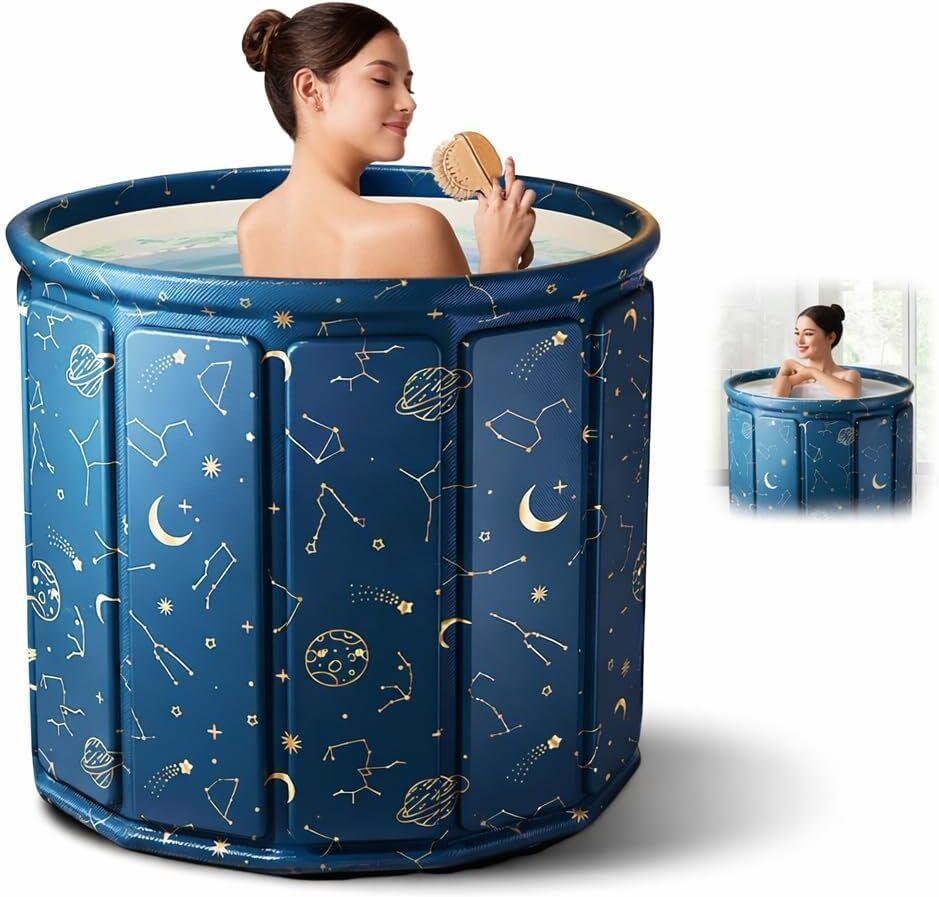 snehshyam Portable Foldable Adult Bathtub | Collapsible Spa Bath Tub for Home Bathroom Thick Insulated Soaking Tub (Blue Galaxy Print) Free-standing Bathtub-picture-12