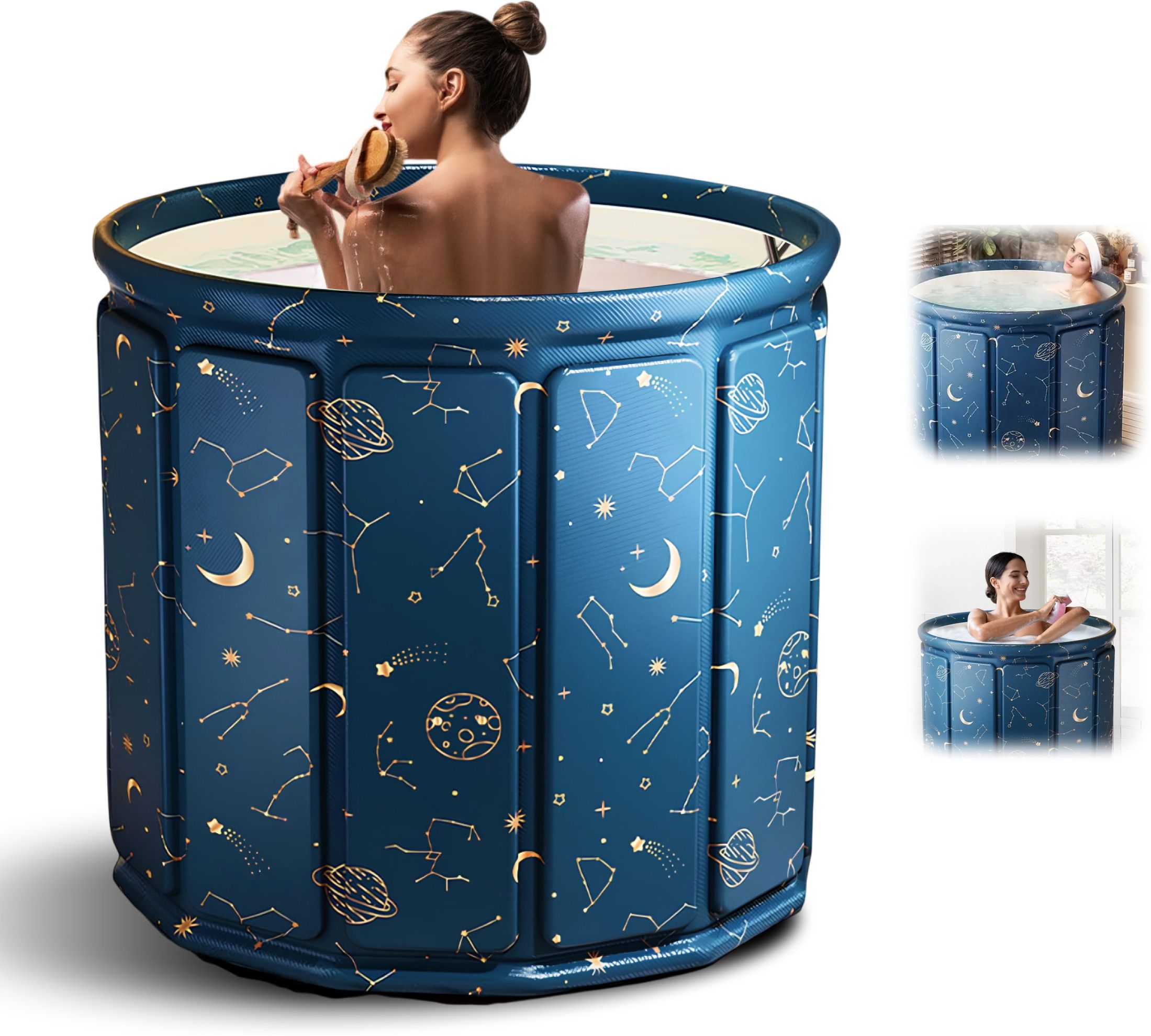 Foldable Adult Bath Tub for Bathroom Premium Thickened PVC Ice Bath Barrel with Hot & Cold Water Support, Bottom Drainage Outlet, Deep Immersion Soaking Tub for Relaxation & Muscle Recovery Free-standing Bathtub