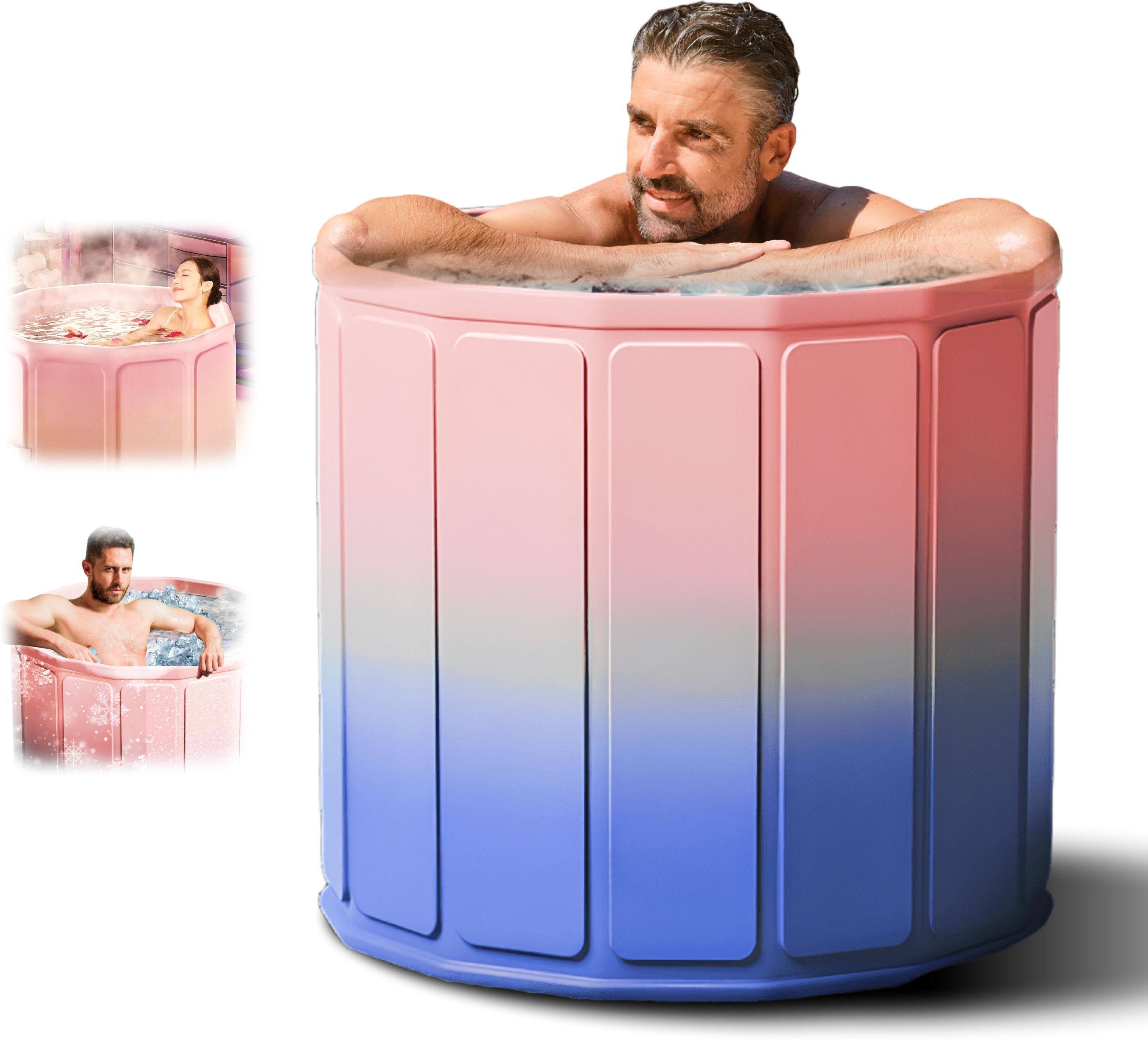 Adult Ice Bath Tub with Reinforced PVC Material Foldable Portable Bath Tub for Bathroom, Thermal Insulated Hot & Cold Soaking Tub with Drainage Hole for Full Body Relaxation Free-standing Bathtub