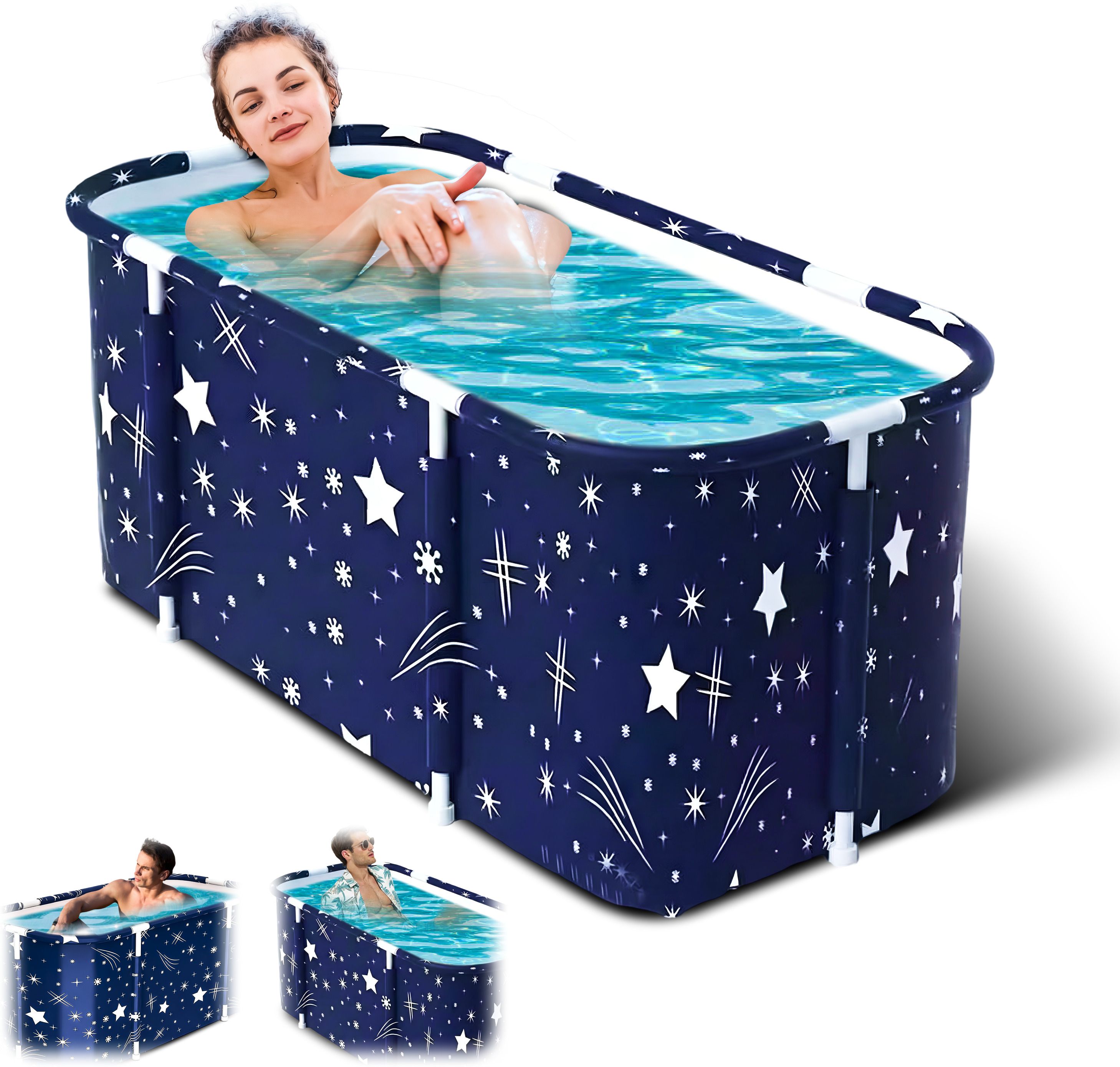 Bath Tub for Adults at Home Foldable SPA Bathroom Bathtub with Drainage Hole, Thick Insulated Ice Bath Tub for Cold Therapy, Inflatable Tub (Blue Star) Free-standing Bathtub-image-18