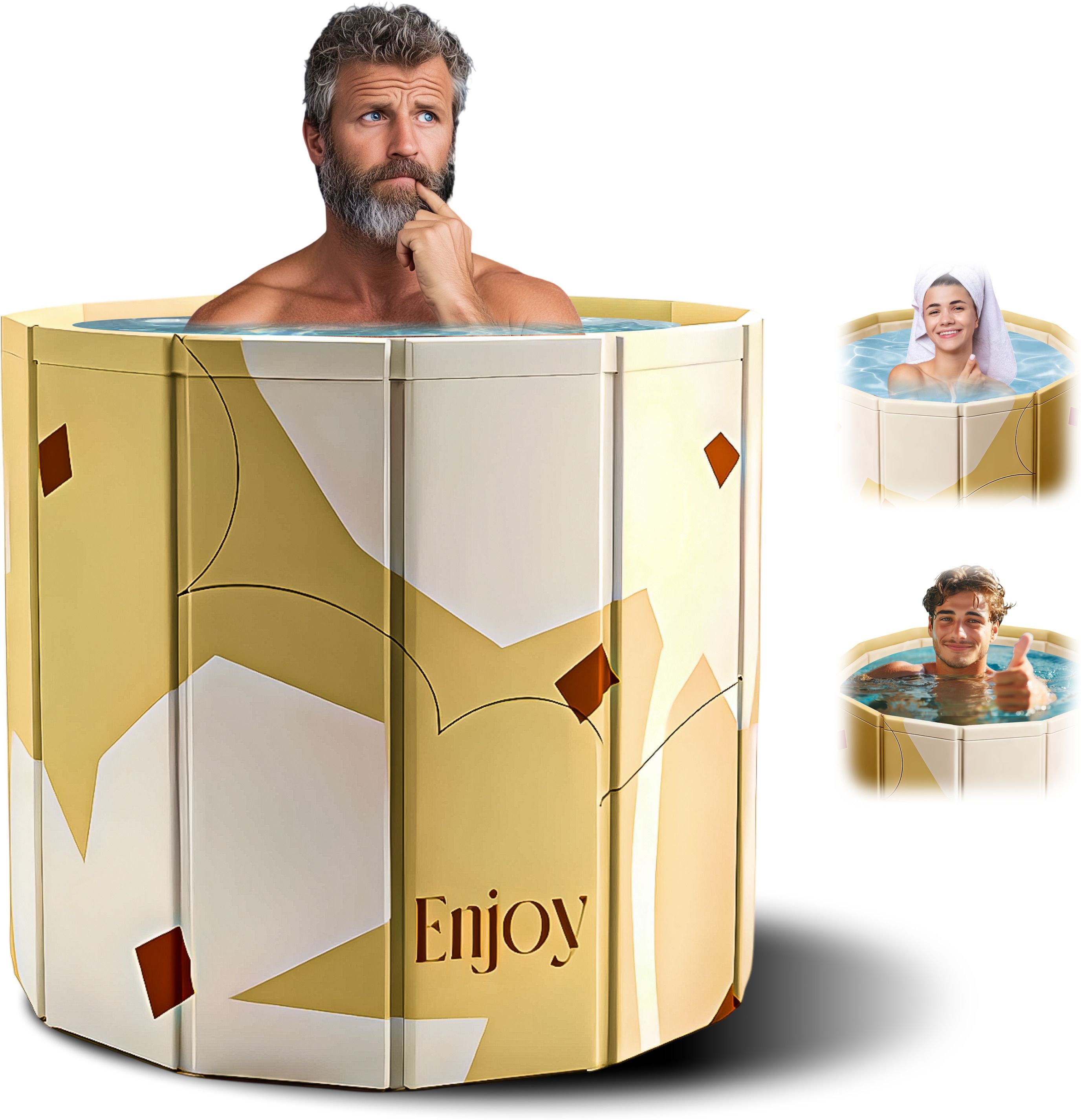 Inflatable BathTub for Adults Foldable Thickened SPA Tub with Insulation & Quick Drain System, Ice Bath Tub for Home Use (Yellow Flower) Free-standing Bathtub-image-42