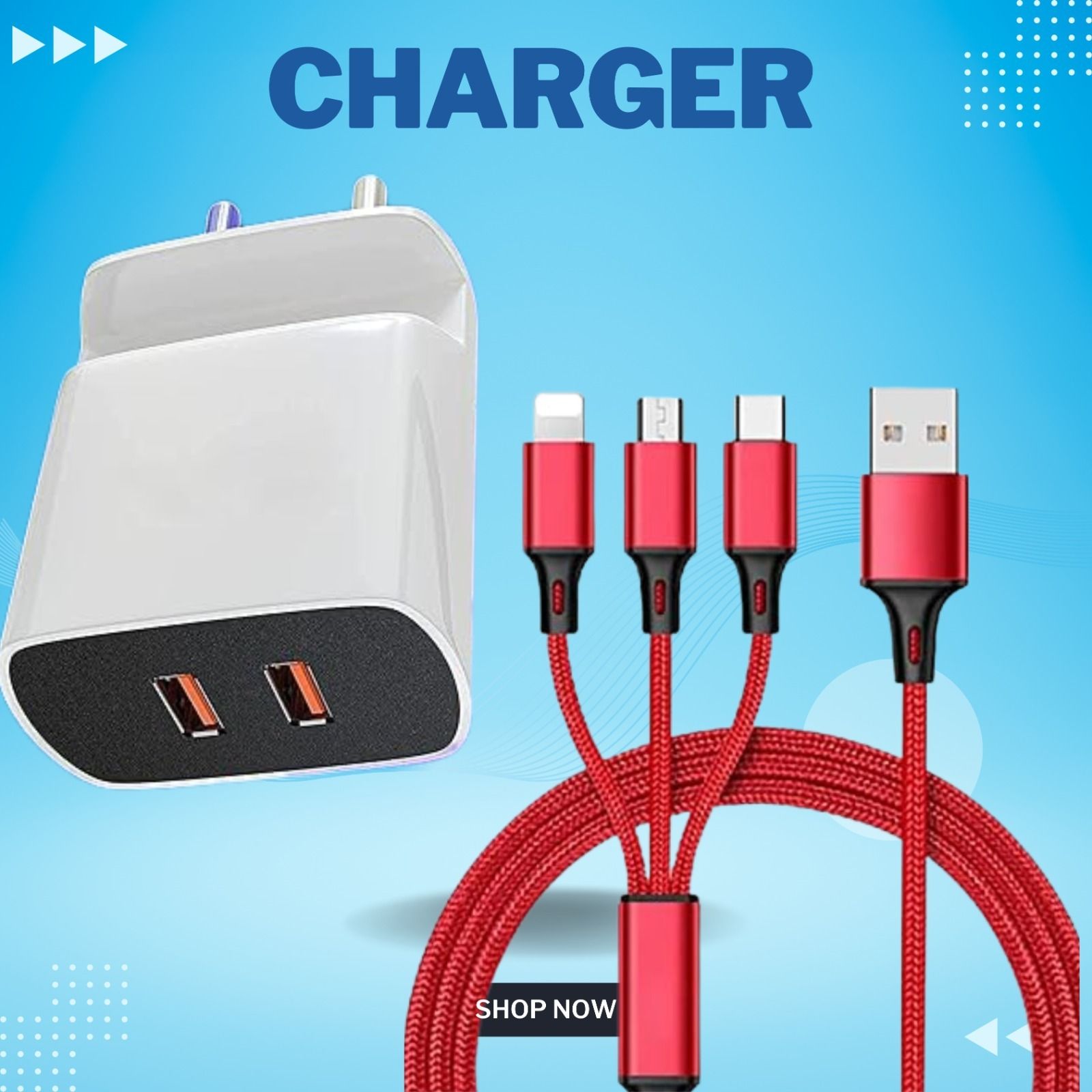 maxxcen Quick Charge 3.4 A Multi-pin Wall Charger for Mobile with Detachable Cable