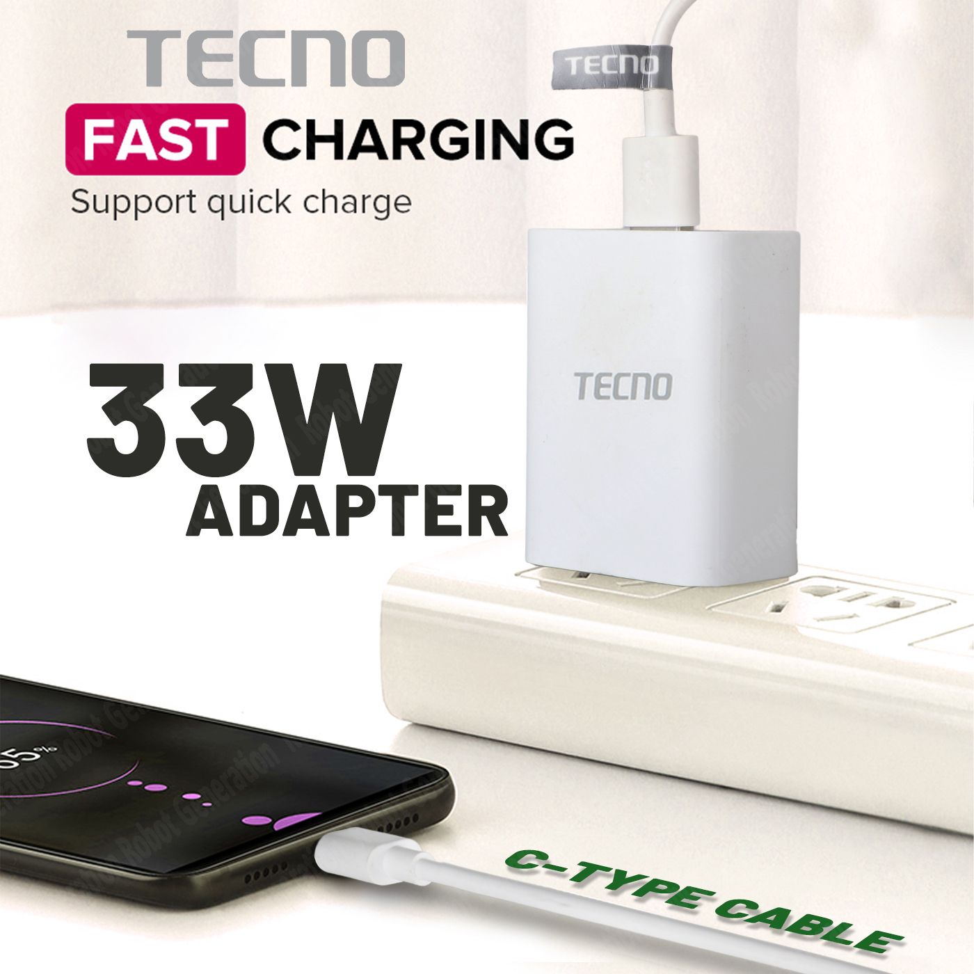 Tecno 33 W Supercharge 3.4 A Wall Charger for Mobile