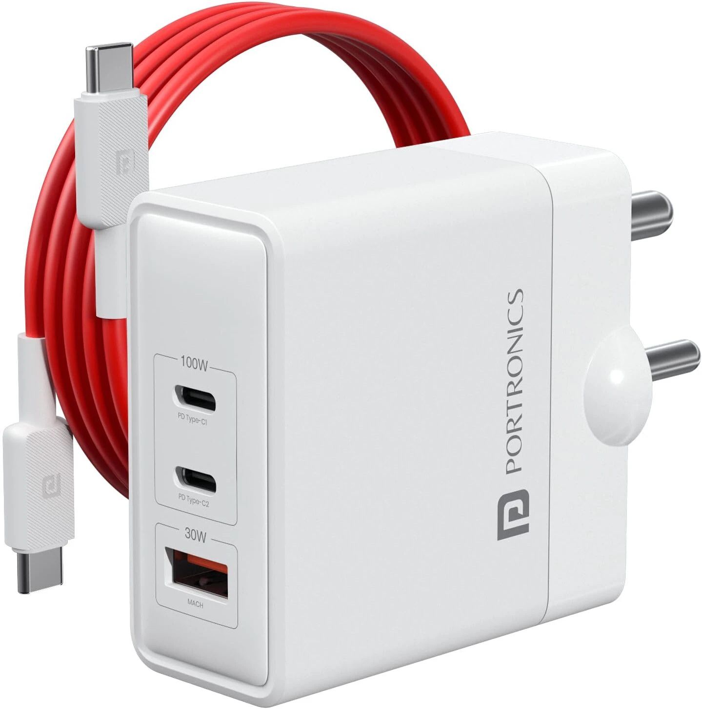 Portronics 100 W GaN 3 A 3 Port Tablet Charger with Detachable Cable-picture-13