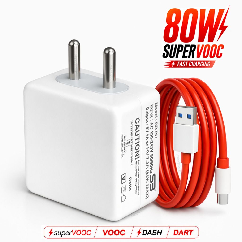 shopbucket 80 W SuperVOOC 7.3 A Wall Charger for Mobile with Detachable Cable-image-13