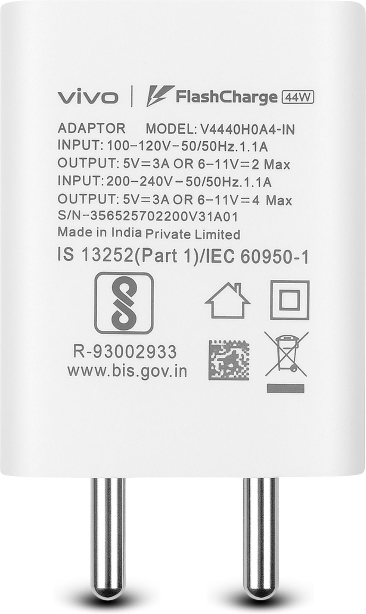 vivo 44 W Quick Charge 4 A Wall Charger for Mobile