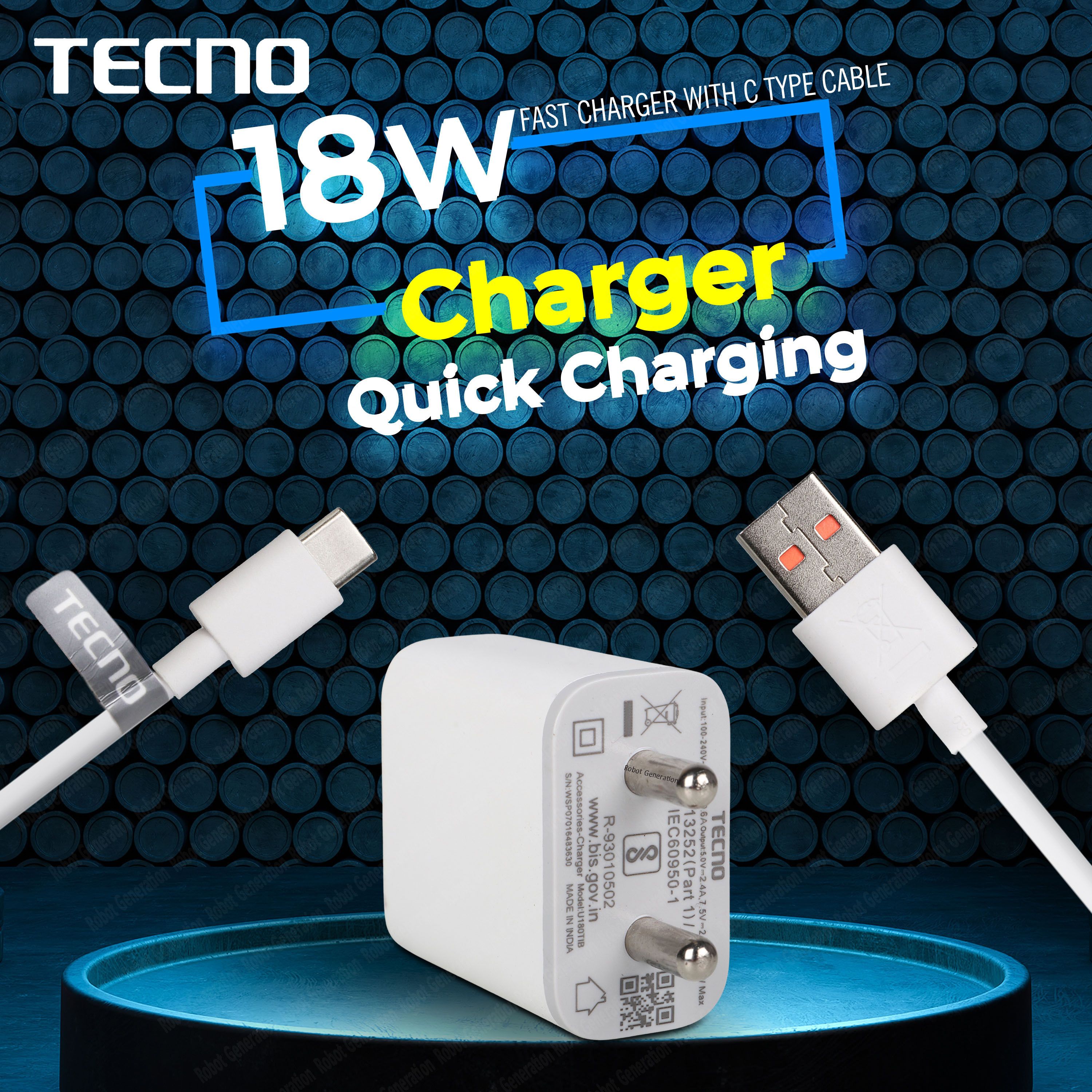 Tecno 18 W Quick Charge 2 A Wall Charger for Mobile