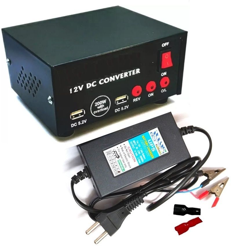 2pc Combo Set Kit 12v DC to AC Converter with UPS Battery Charger SMPS Adaptor 12v DC to AC Converter with UPS Battery Charger 12 Volt DC to AC Solar Converter Square Wave Inverter-image-1