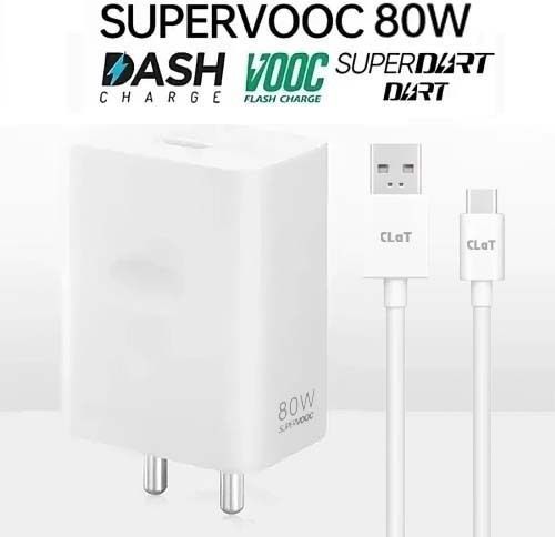 CLAT 80 W SuperVOOC 6 A Wall Charger for Mobile with Detachable Cable