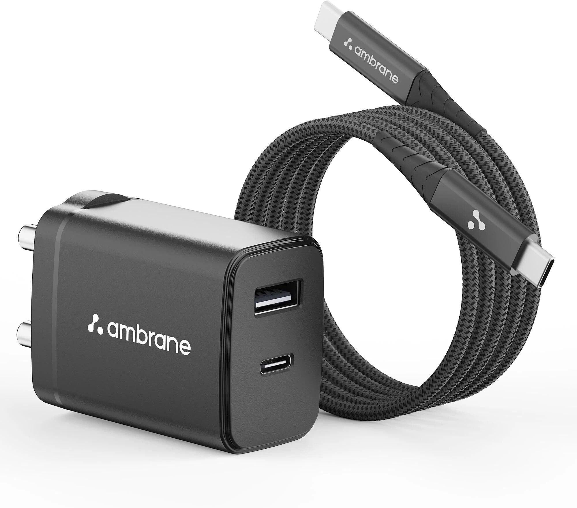 Ambrane 30 W GaN 3 A Wall Charger for Mobile with Detachable Cable