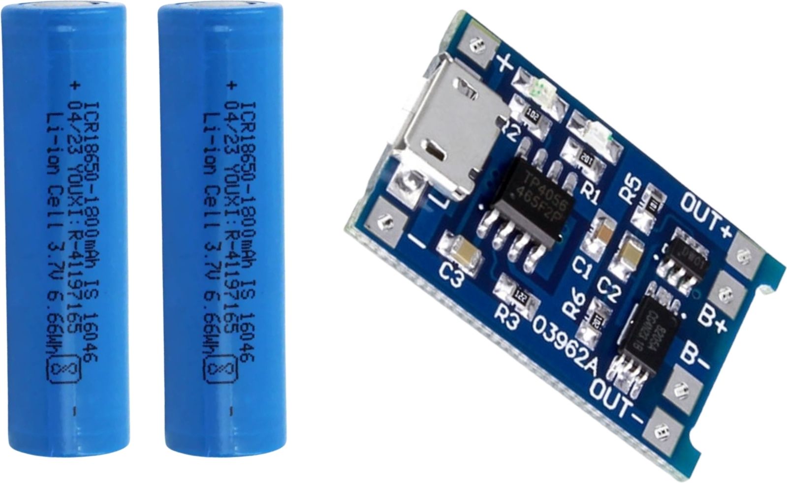 electroglobal Original 1800mAh Rechargeable Pack of 2 with TP4056 Micro USB Module Battery-picture-29
