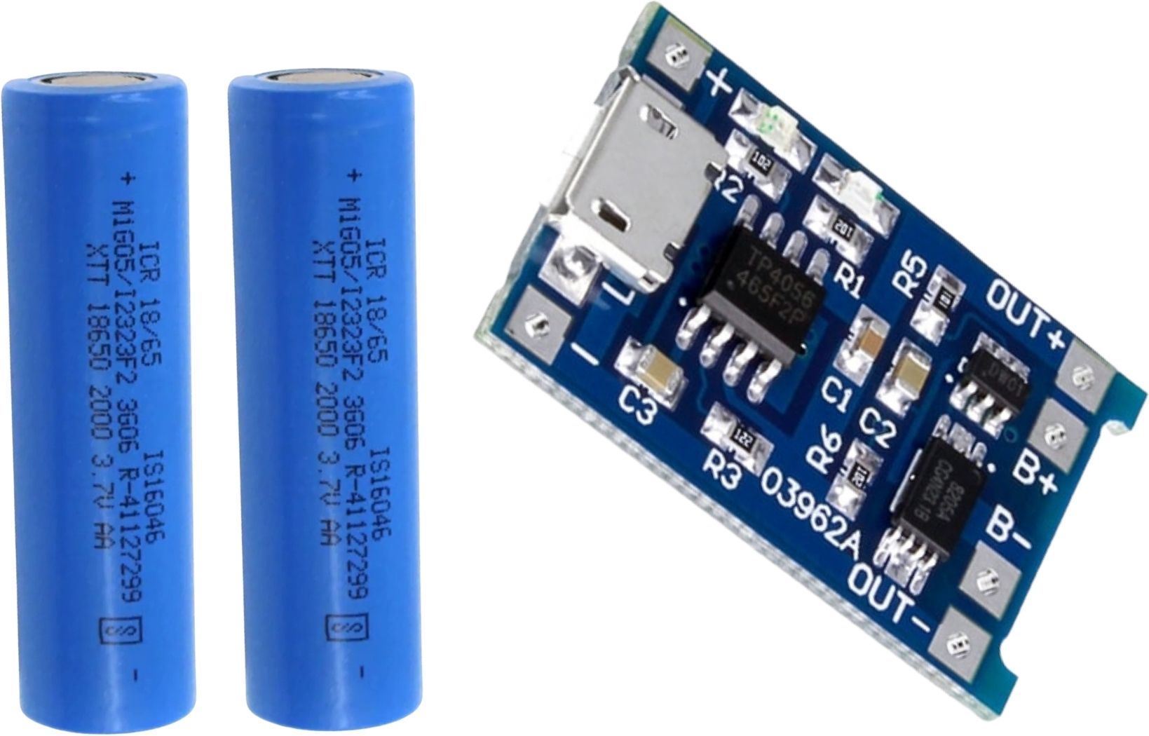 electroglobal Original 2000mAh Rechargeable Pack of 2 with TP4056 Micro USB Module Battery-picture-23