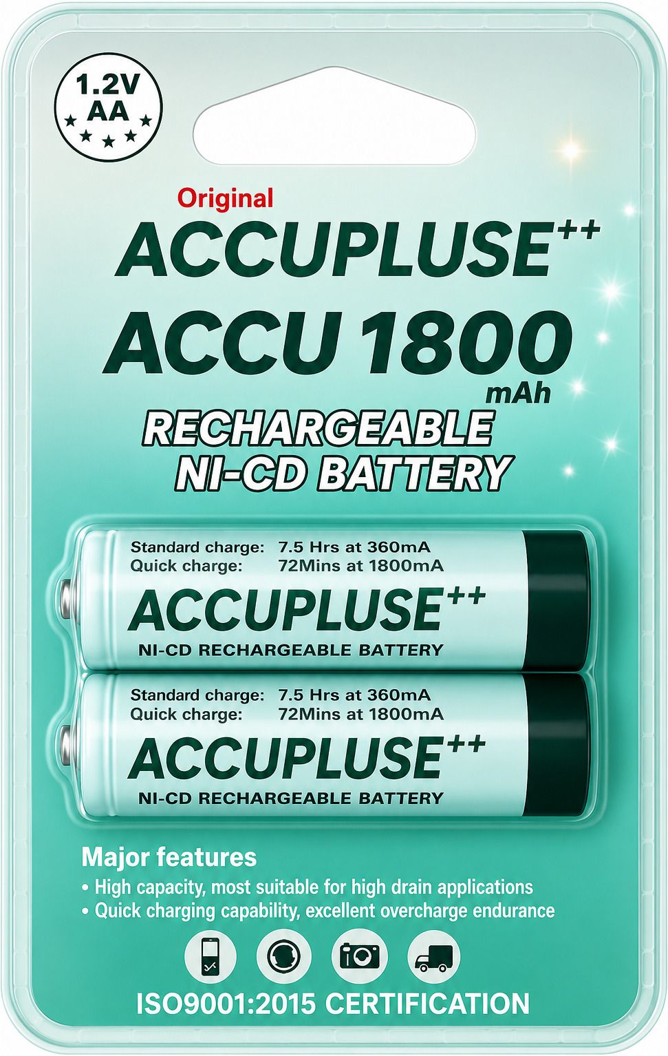 accuplus AA Rechargeable 1800mAh 1.2v | Pack of 2 Ni‐CD - VIPOW Battery-picture-30