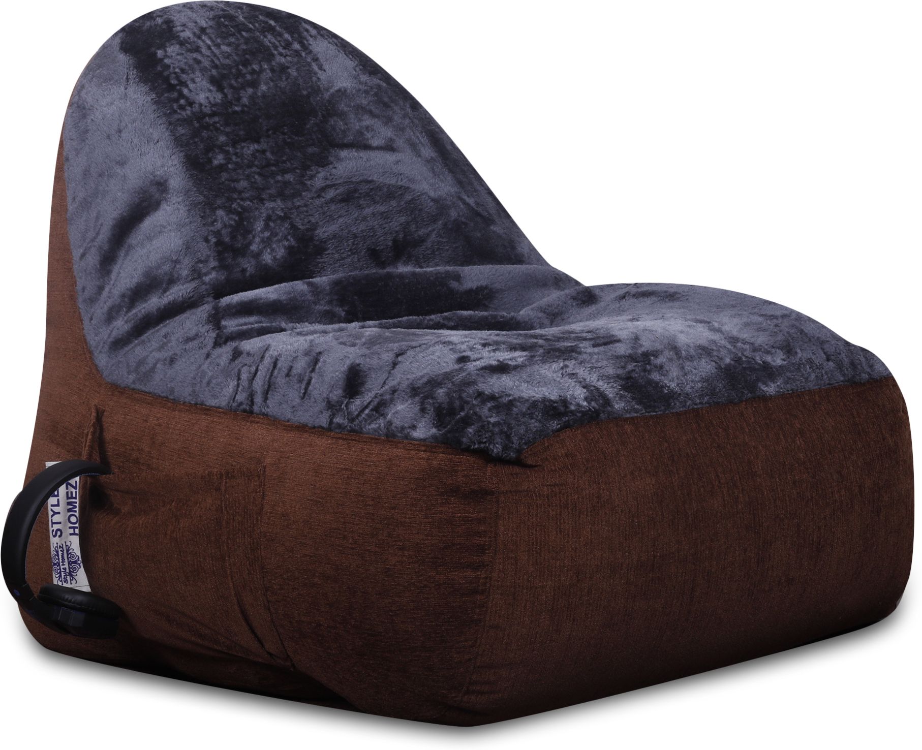 XXL Urban Design LUXE FUR, Premium Velvet Fabric Gold Medallion & Grey FUR Bean Bag Chair With Bean Filling-image-45