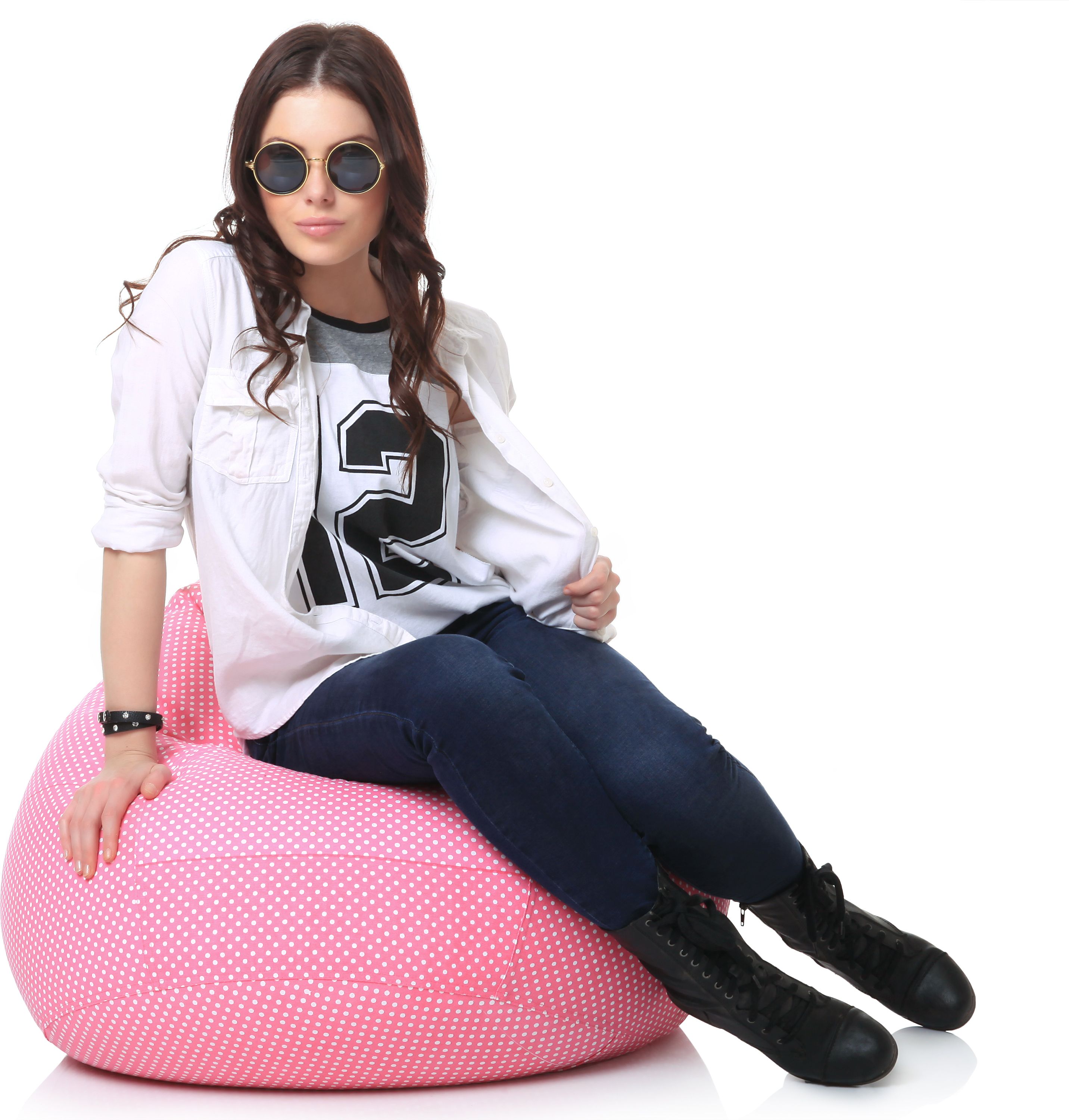XL Classic Cotton Canvas Polka Dots Printed Teardrop Bean Bag With Bean Filling-image-12