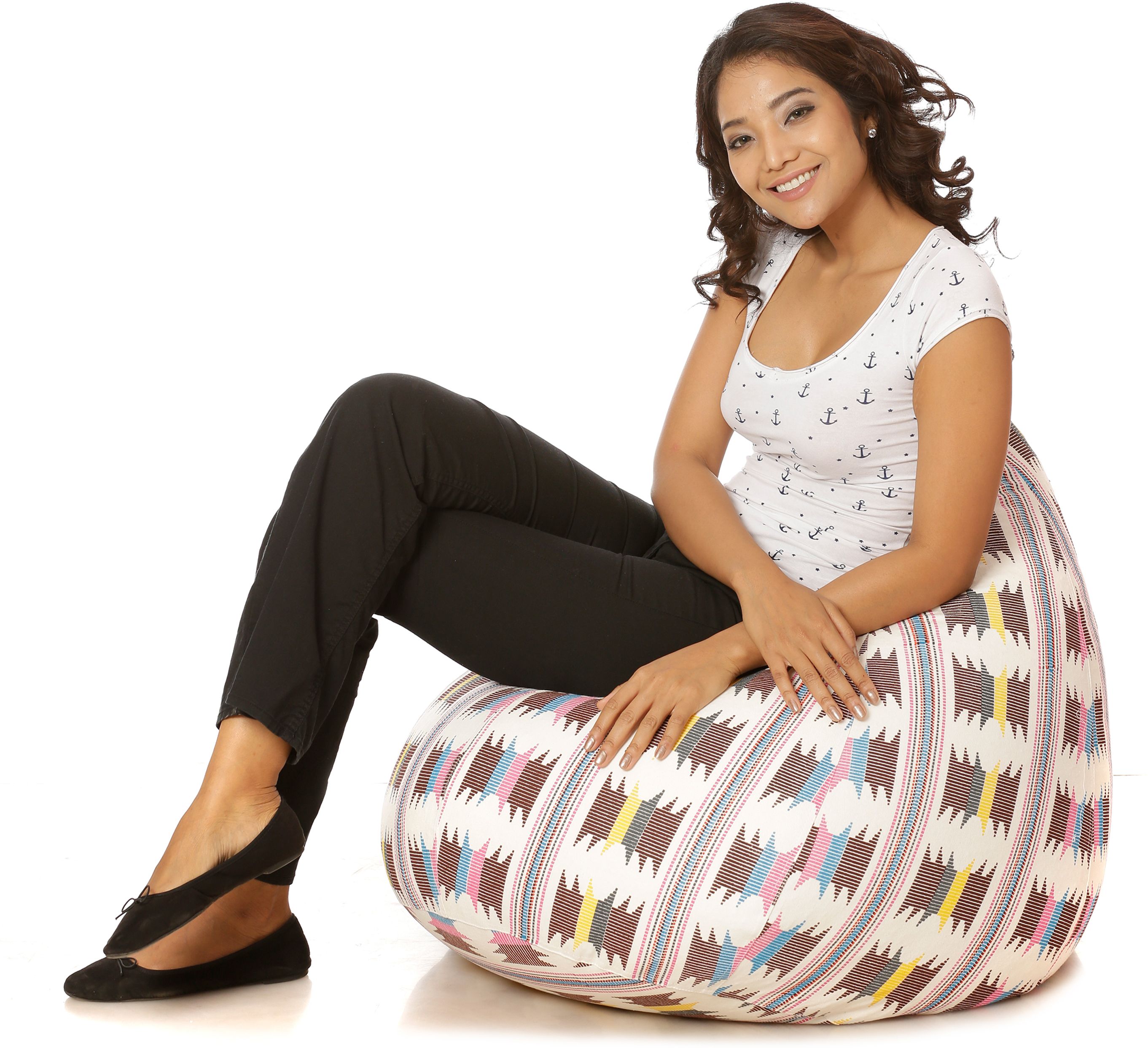 XL Classic Cotton Canvas IKAT Printed Teardrop Bean Bag With Bean Filling-image-36
