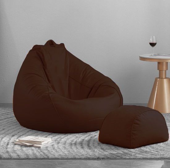 XXXL Faux Leather Bean Bag & Curve Footrest Filled with Beans Bean Bag ChairWith Bean Filling-image-14