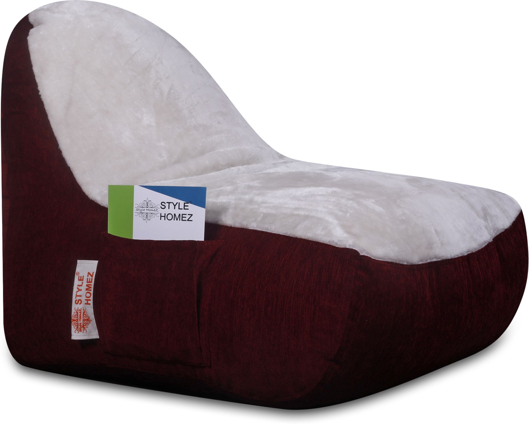 XXL Urban Design LUXE FUR, Premium Velvet Fabric Maroon & White FUR Bean Bag Chair With Bean Filling-image-2