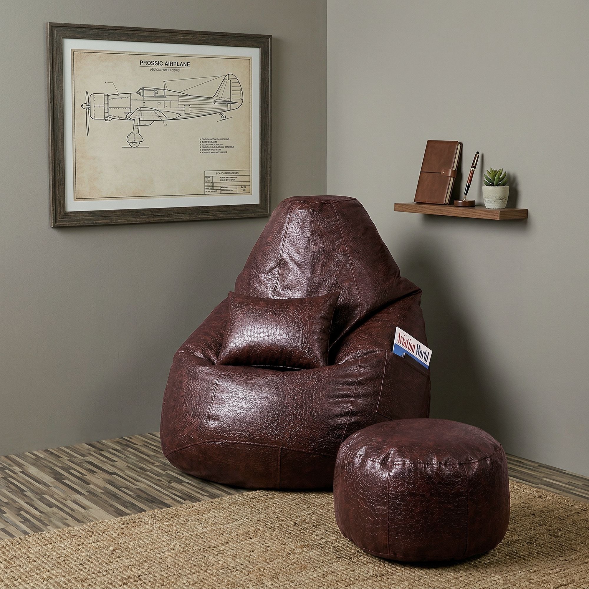 flipkart perfect homes studio 5XL Bean Bag with Footstool, Cushion and Crocodile Texture Design | Faux Leather Teardrop Bean Bag-picture-44