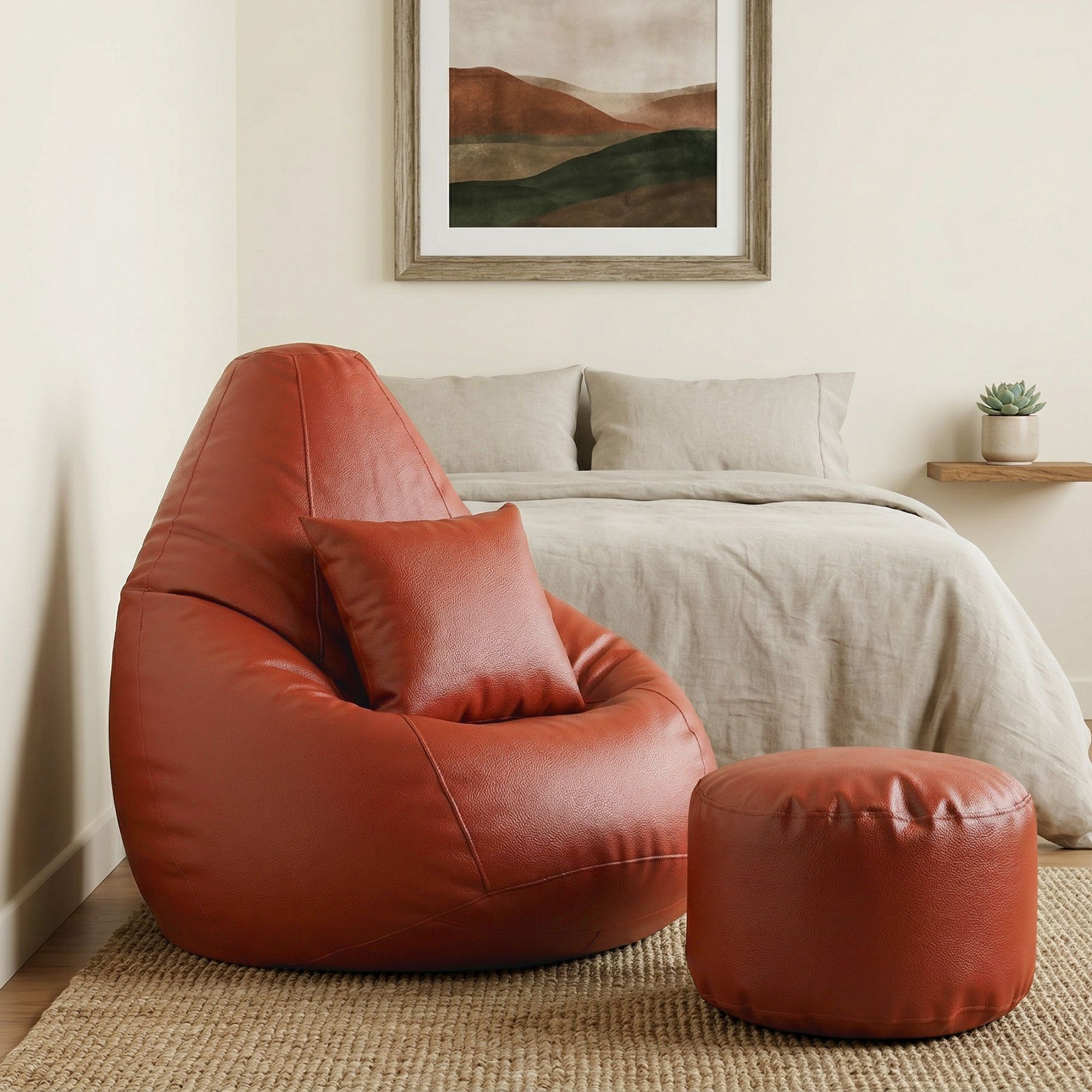 flipkart perfect homes studio Jumbo Bean Bag with Footstool and Cushion | Faux Leather Teardrop Bean Bag With Bean Filling-picture-12