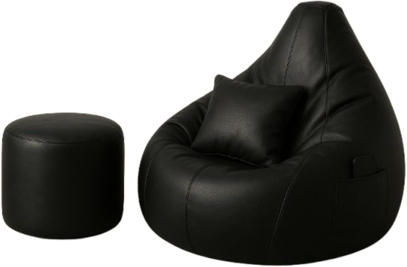 XXL 2XL Black Bean Bag Combo With Cushion And Footrest Filled with Beans Bean Bag Sofa With Bean Filling-image-17