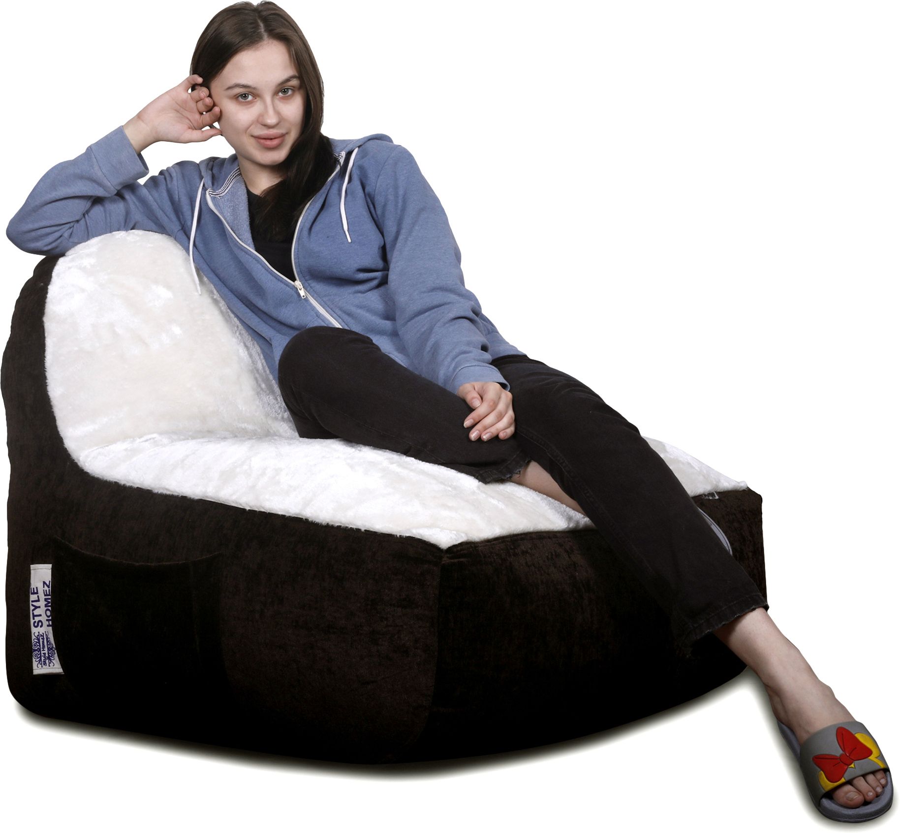 XXL Urban Design LUXE FUR, Premium Velvet Fabric Chocolate Brown & White FUR Bean Bag Chair With Bean Filling-image-31