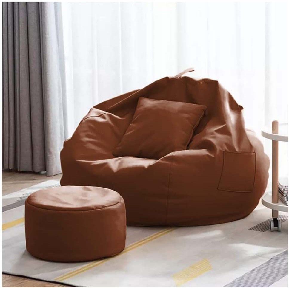 XXXL Faux Leather Leatherette Bean Bag with Footrest and Cushion Filled with Beans Bean Bag Chair With Bean Filling-image-16