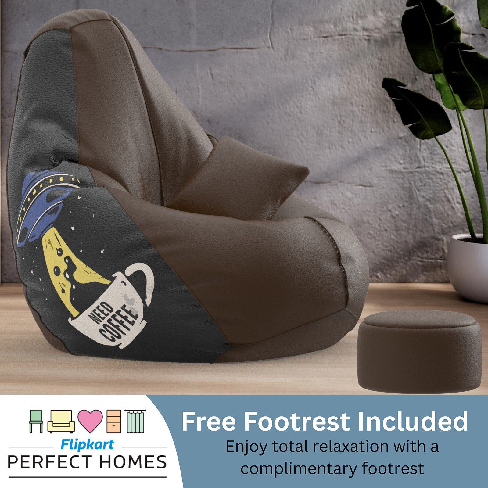 XXXL PatternPuff Bag With Free Cushion and Puffy , Need Coffee-Brown Teardrop Bean Bag With Bean Filling