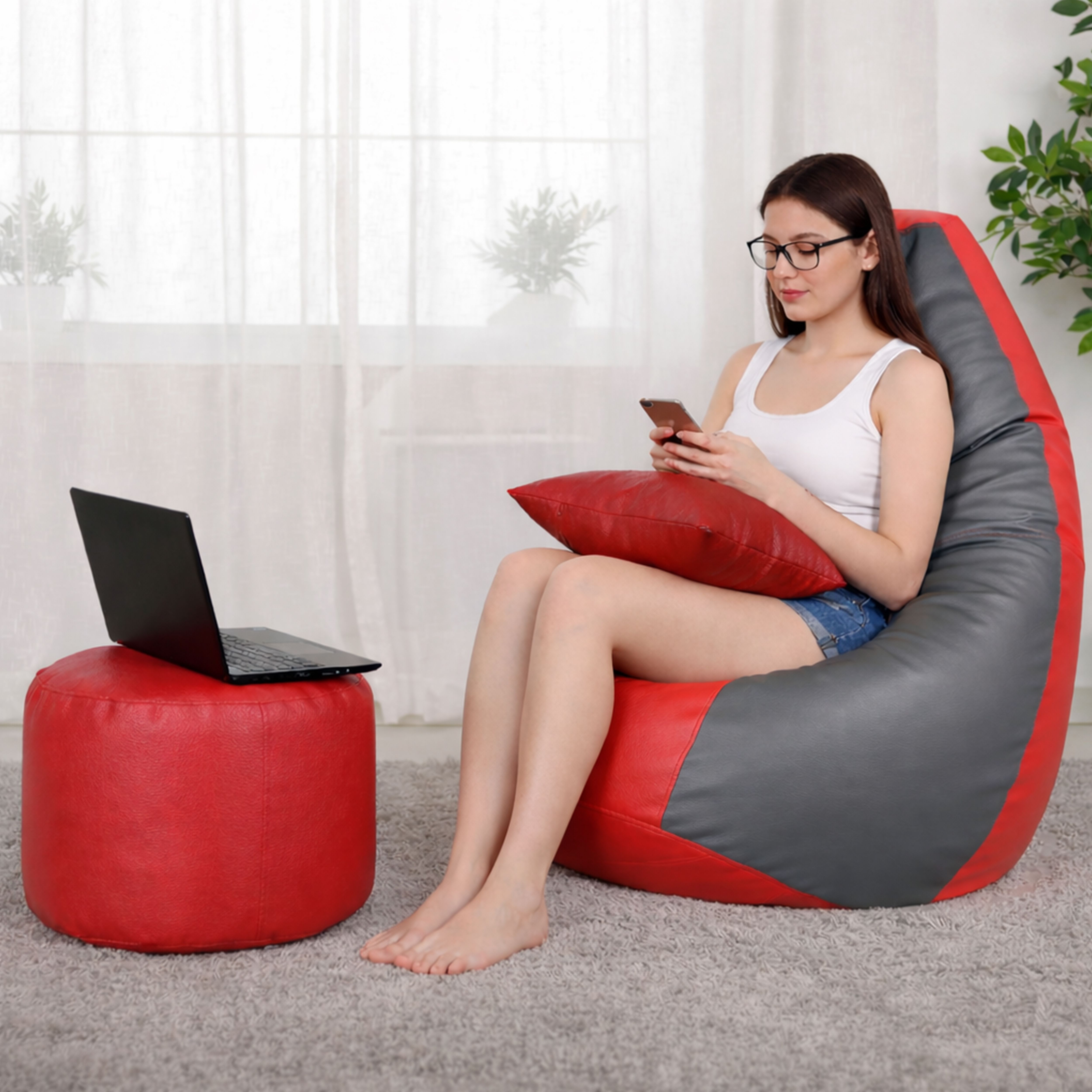 flipkart perfect homes studio 4XL Bean Bag with Footstool & Cushion | Faux Leather Teardrop Bean Bag With Bean Filling-picture-30