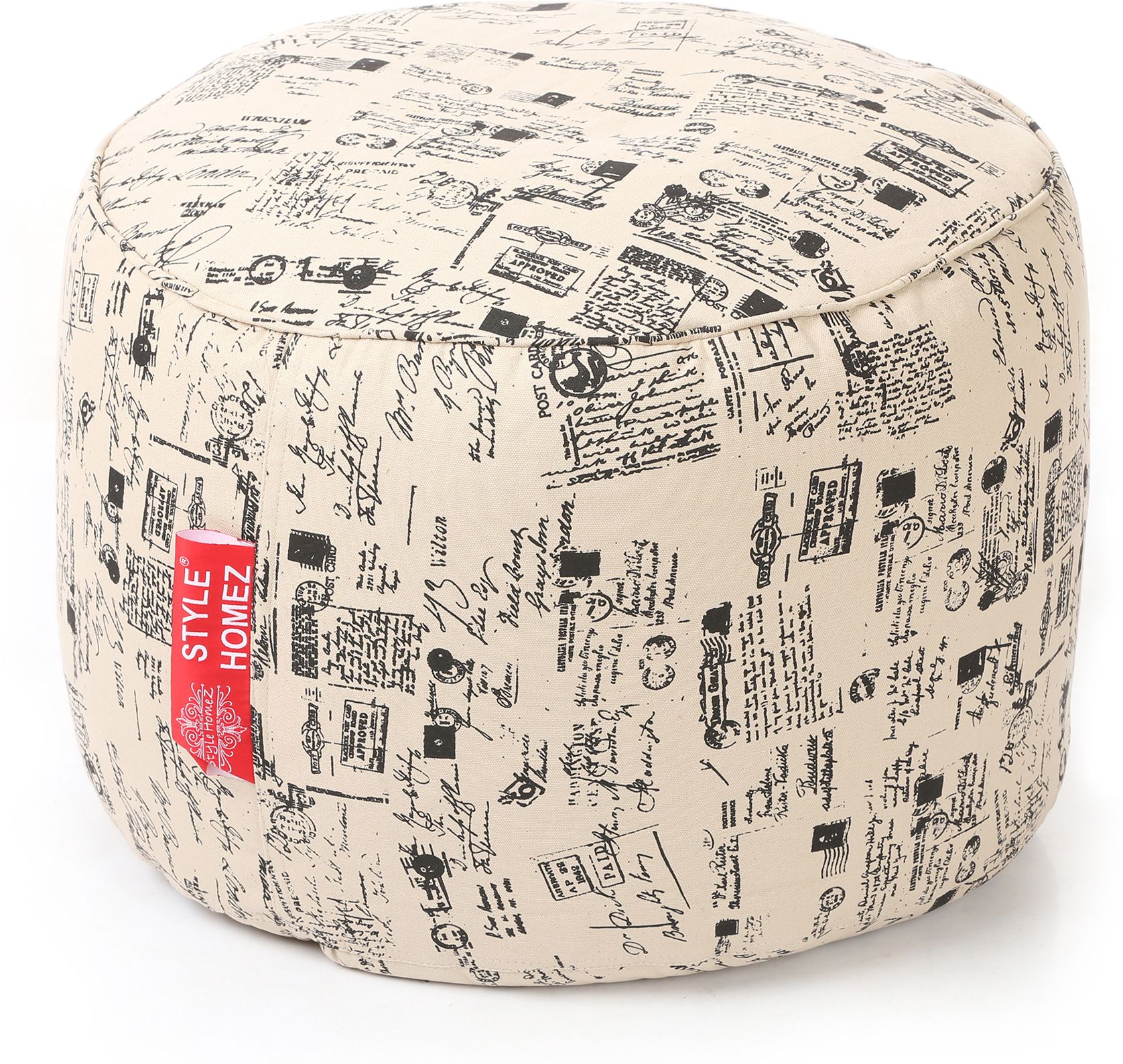 Large Cotton Canvas Abstract Printed Round Bean Bag Footstool With Bean Filling-image-10