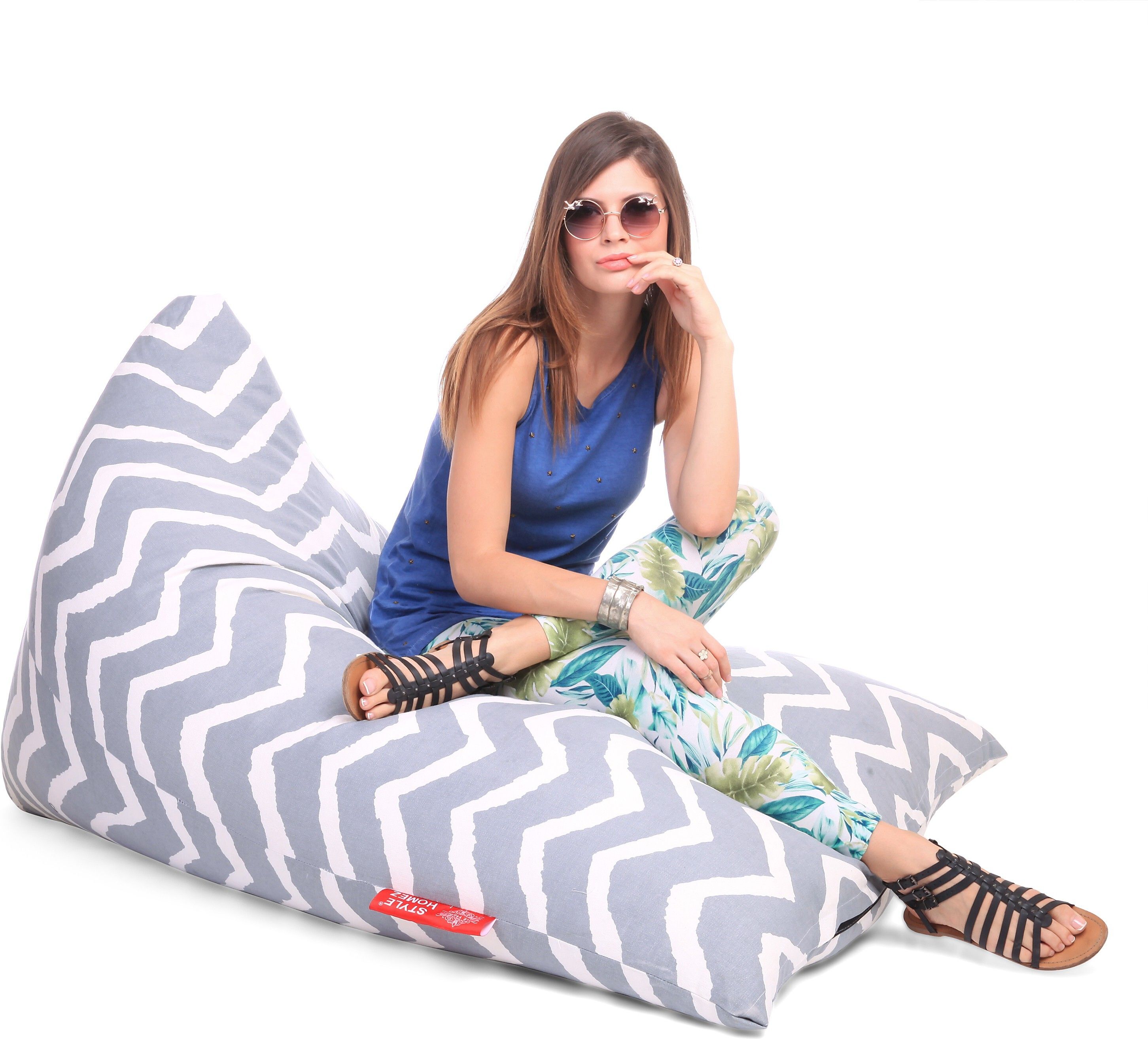 style homez XXL Pyramid Cotton Canvas Stripes Printed Lounger Bean Bag With Bean Filling-picture-44