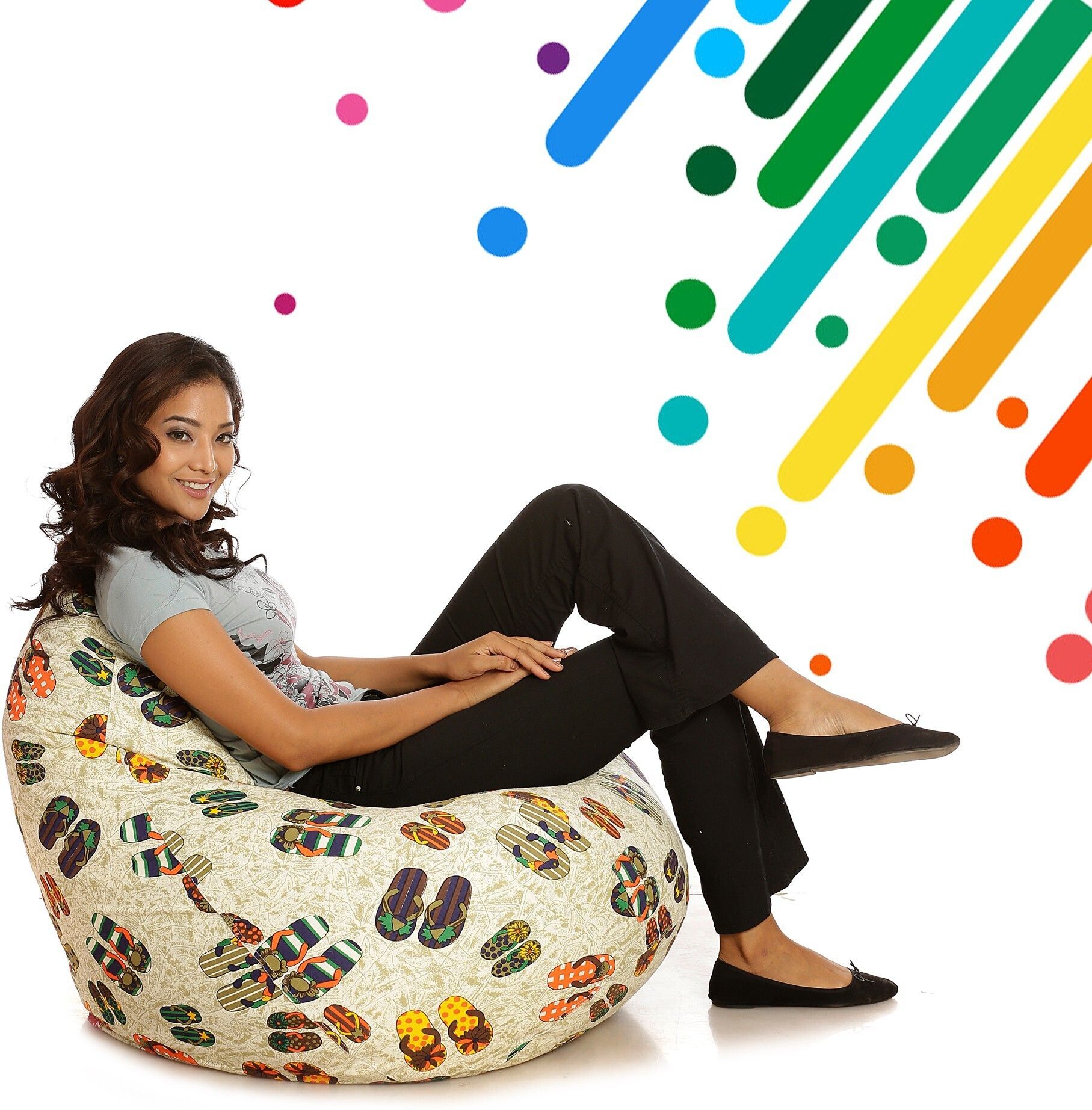 XXL Classic Cotton Canvas Abstract Printed Fillers Teardrop Bean BagWith Bean Filling-image-25