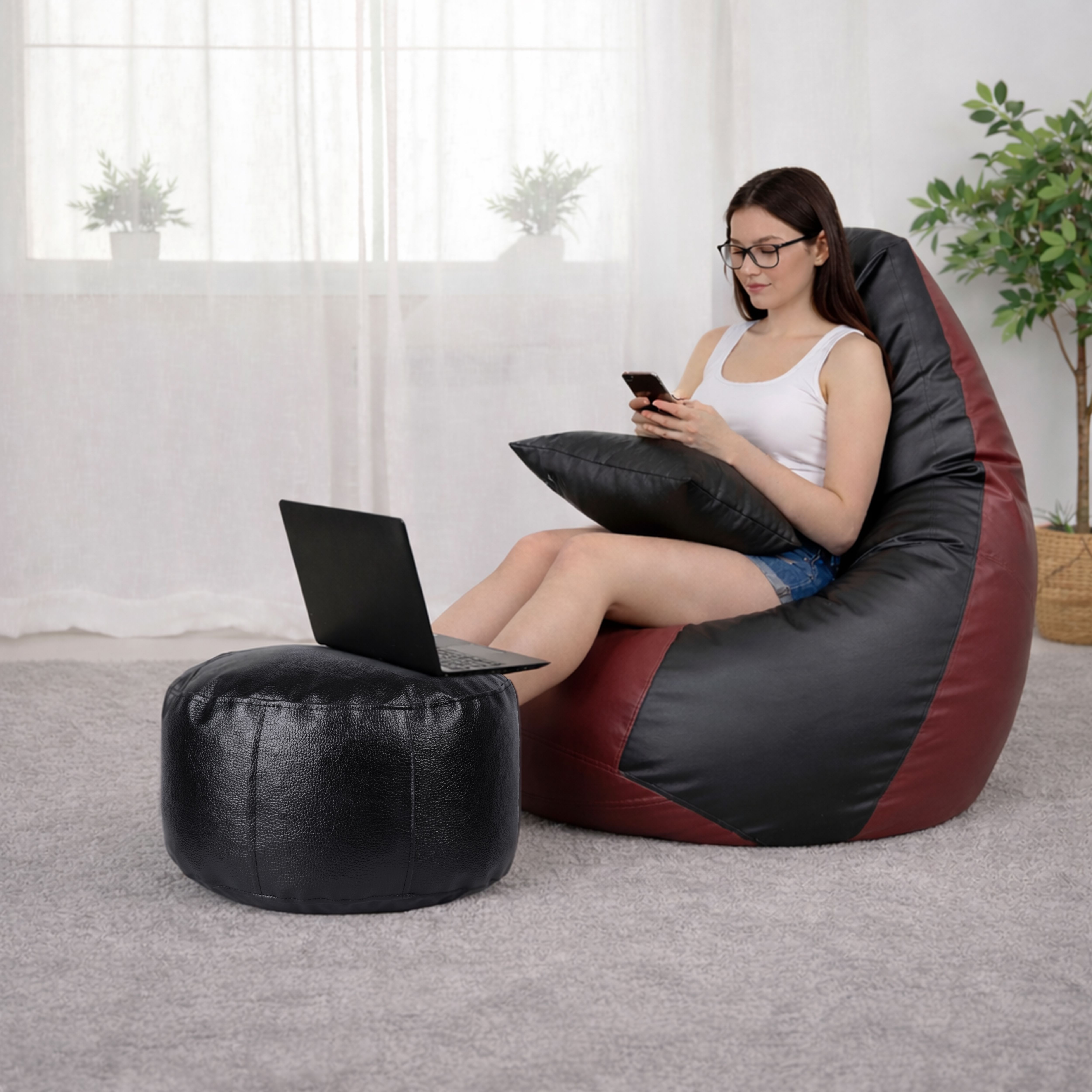 flipkart perfect homes studio 5XL Bean Bag with Footstool & Cushion | Faux Leather Teardrop Bean Bag With Bean Filling-picture-35