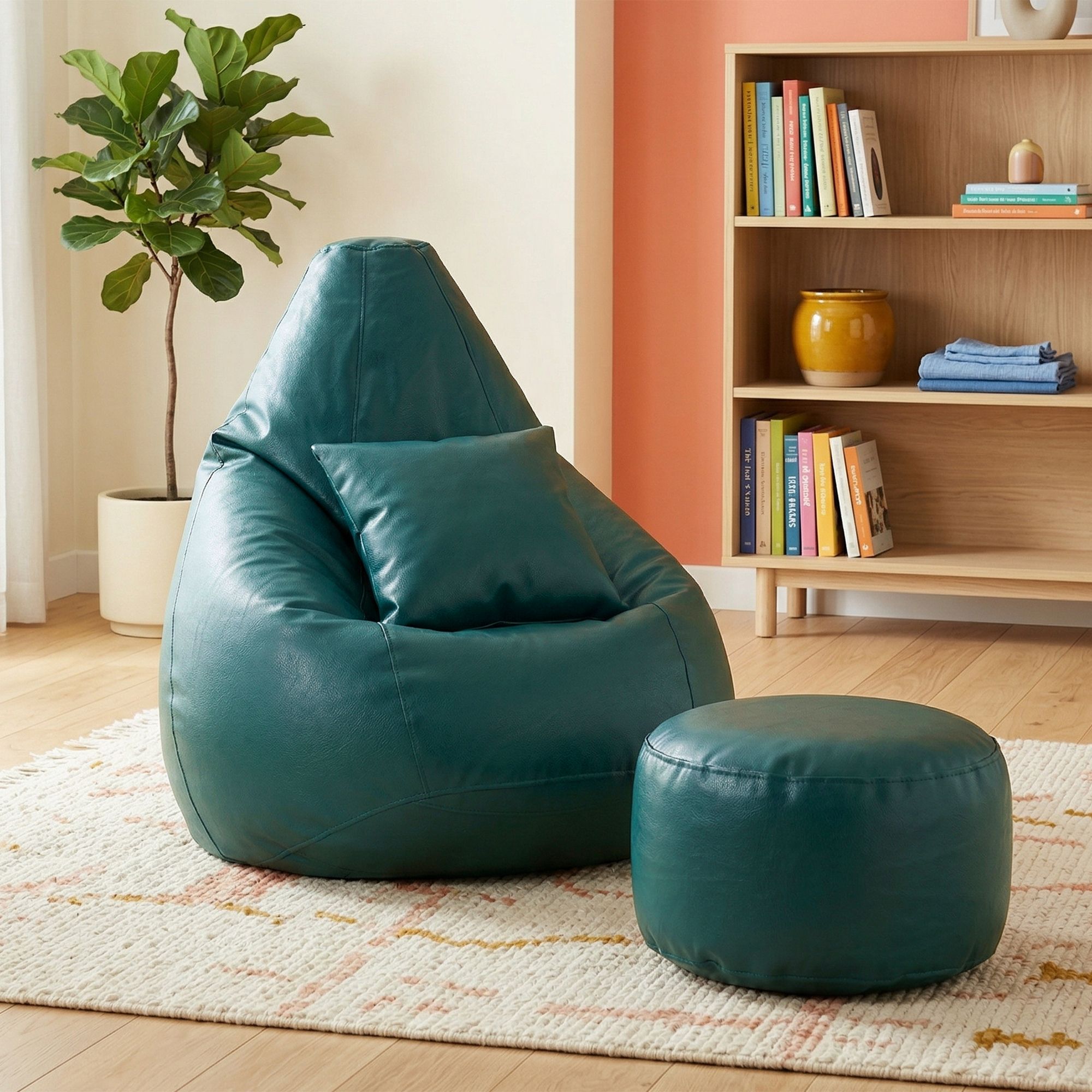 flipkart perfect homes studio XXXL Bean Bag with Footstool & Cushion | Faux Leather Teardrop Bean Bag-picture-20