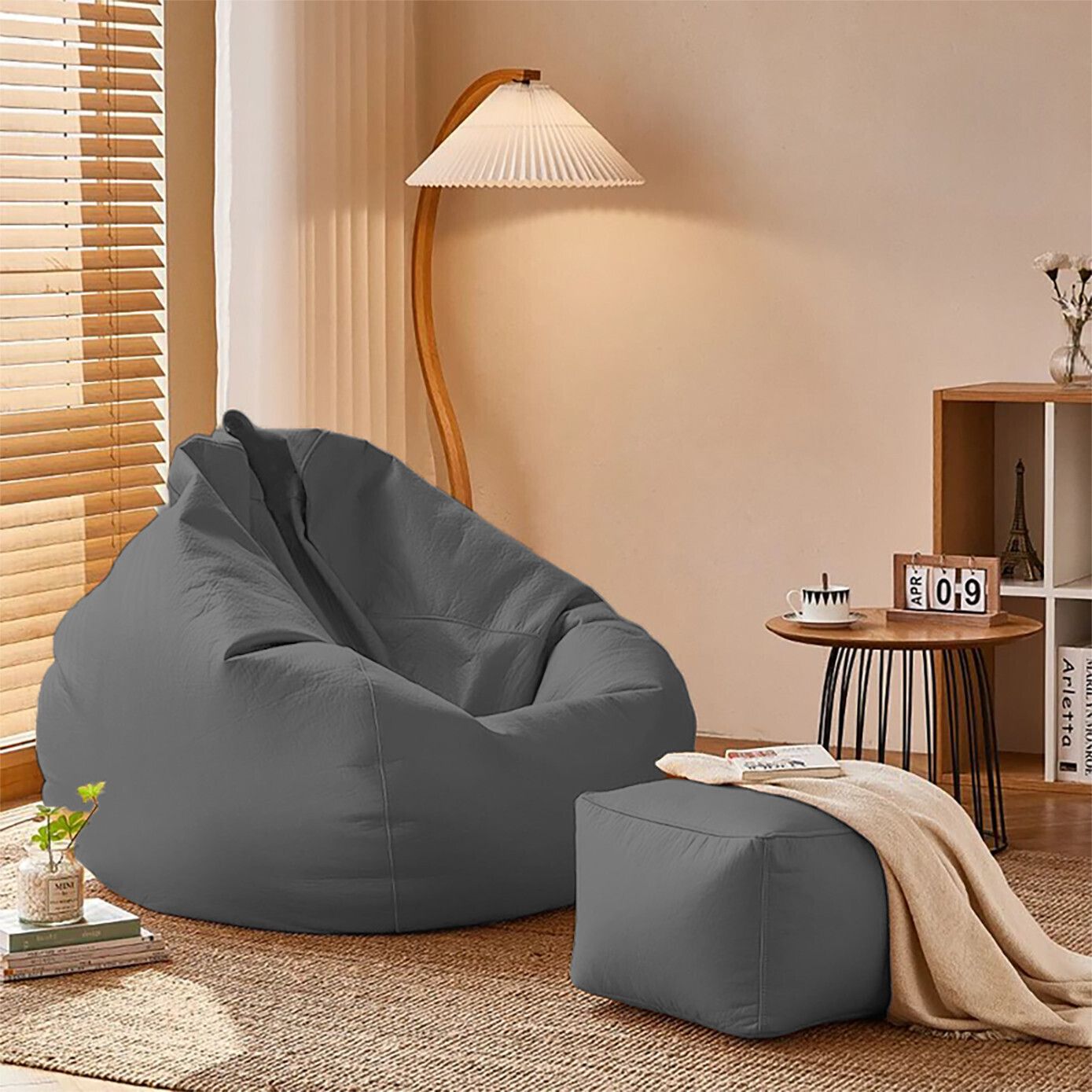 4XL RelaxSofa Nest With Free Cushion and Puffy , Dark-Grey Teardrop Bean BagWith Bean Filling-image-42