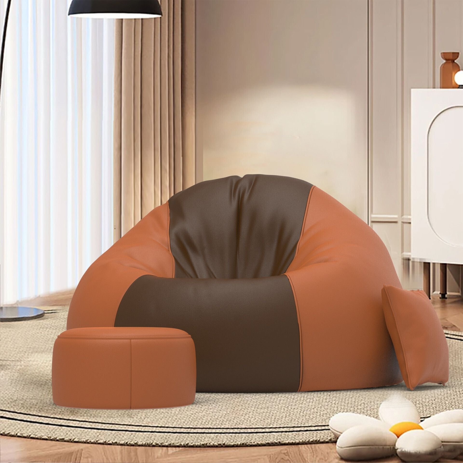 flipkart perfect homes XXXL FluffCloud Sofa With Free Cushion and Puffy , Brown::Tan-Brown Teardrop Bean Bag With Bean Filling-picture-46