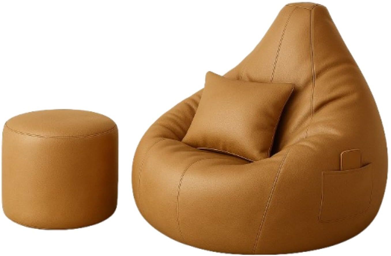 XXL 2XL Tan Bean Bag Combo With Cushion And Footrest Filled with Beans Bean Bag Sofa With Bean Filling-image-12