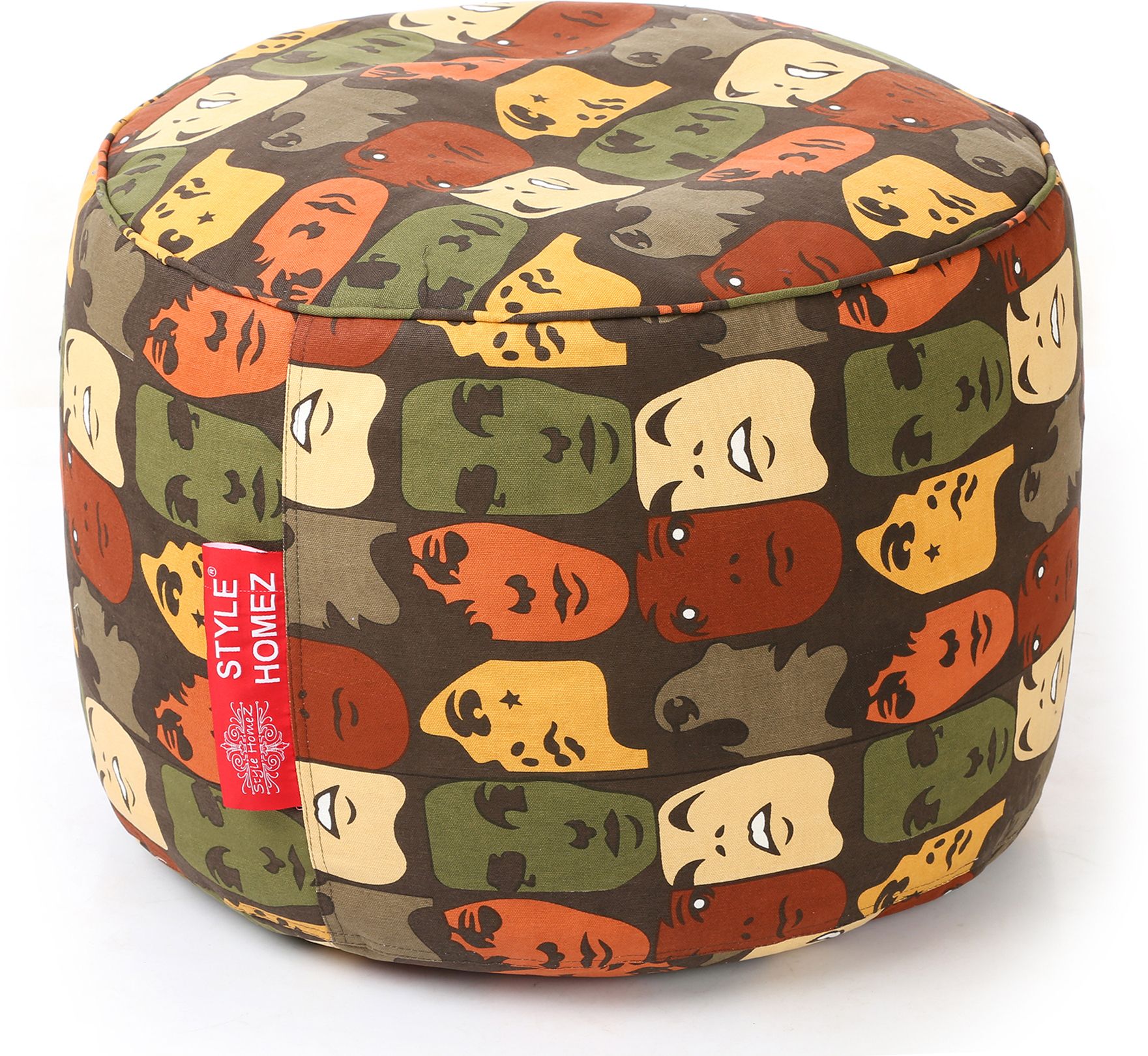 Large Cotton Canvas Abstract Printed Round Bean Bag Footstool With Bean Filling-image-3