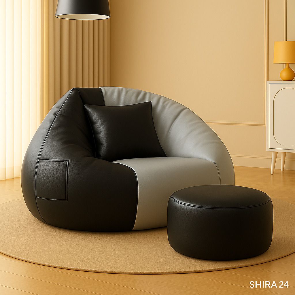 4XL Bean Bag with Footrest & Cushion Ready to Use with Beans ( Black::Grey-4XL) Bean Bag Sofa With Bean Filling-image-35