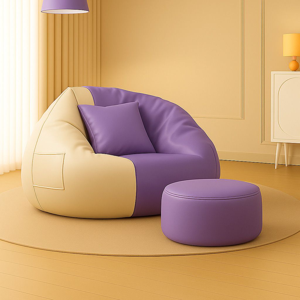 shira 24 4XL Bean Bag with Footrest & Cushion Ready to Use with Beans ( Cream::Purple-4XL) Bean Bag Sofa With Bean Filling-picture-31