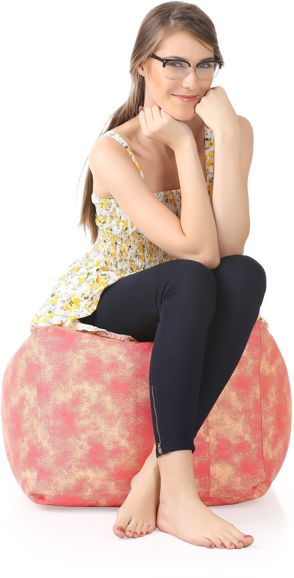 style homez Large Square Cotton Canvas Abstract Printed Ottoman Bean Bag Footstool With Bean Filling-picture-9