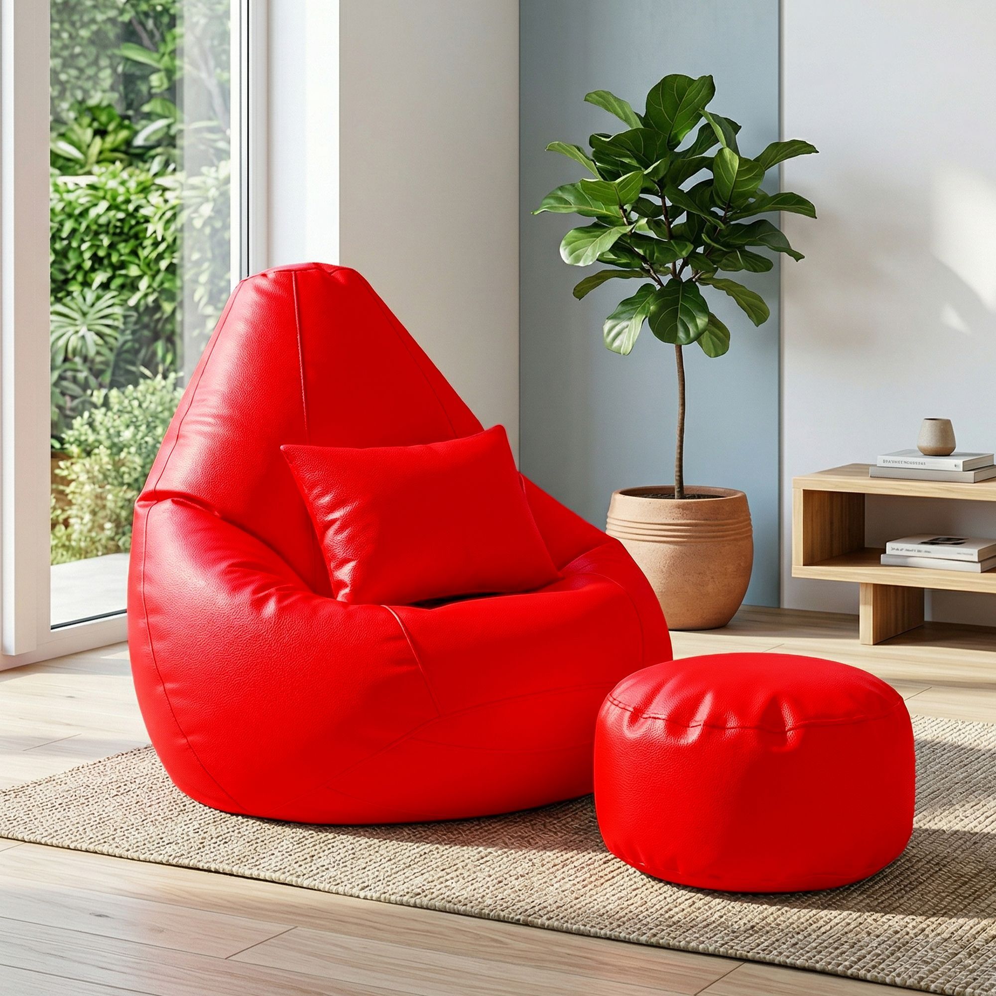 flipkart perfect homes studio XXXL Bean Bag with Footstool and Cushion | Faux Leather Teardrop Bean Bag Teardrop Bean Bag With Bean Filling-picture-19